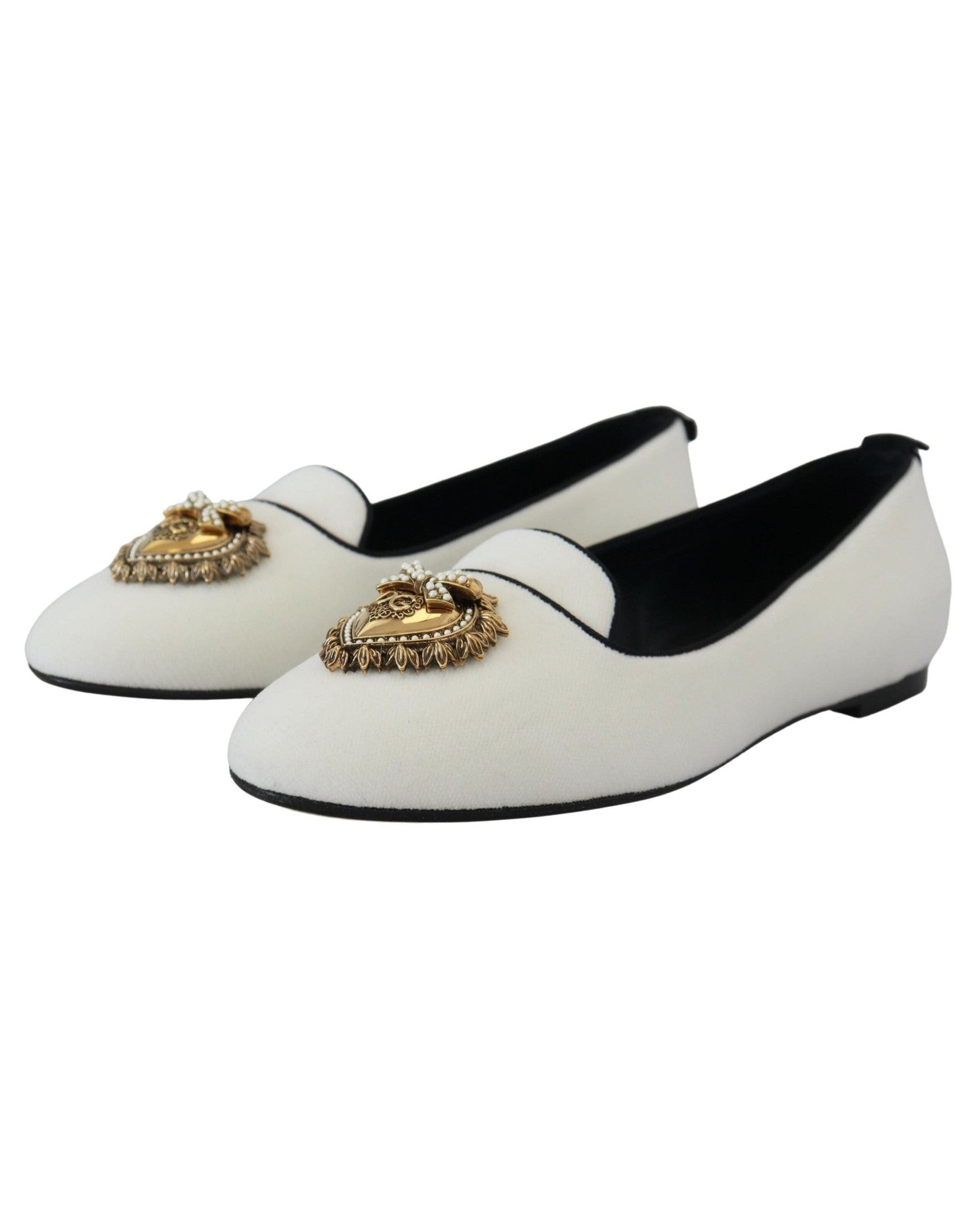 Dolce & Gabbana White Velvet Slip Ons Loafers Flats Flats