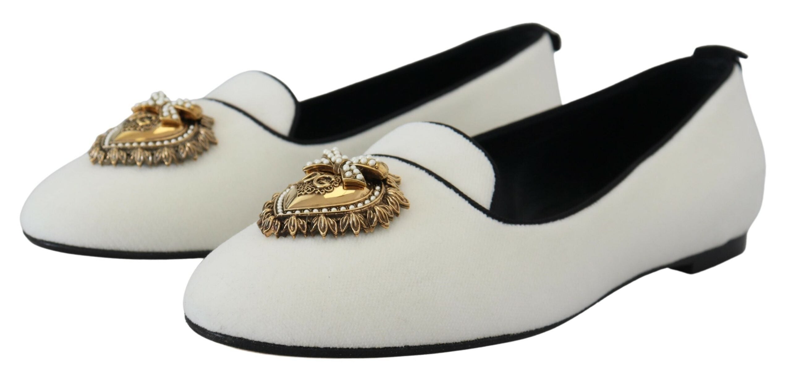 Dolce & Gabbana White Velvet Slip Ons Loafers Flats Glam Steals