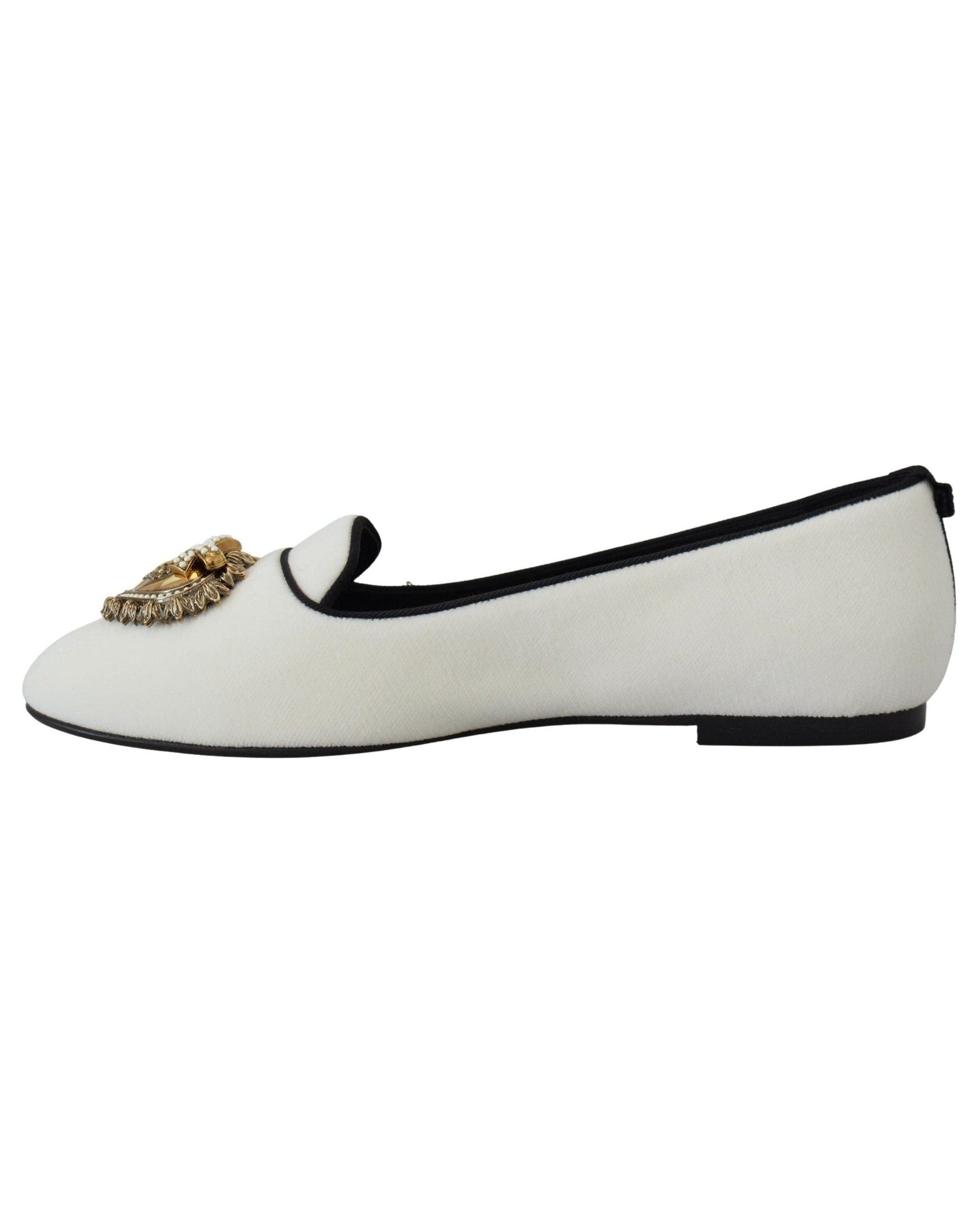 Dolce & Gabbana White Velvet Slip Ons Loafers Flats Flats