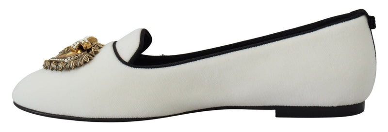 Dolce & Gabbana White Velvet Slip Ons Loafers Flats Glam Steals