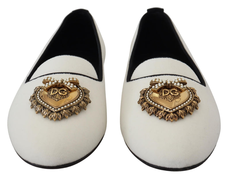 Dolce & Gabbana White Velvet Slip Ons Loafers Flats Glam Steals
