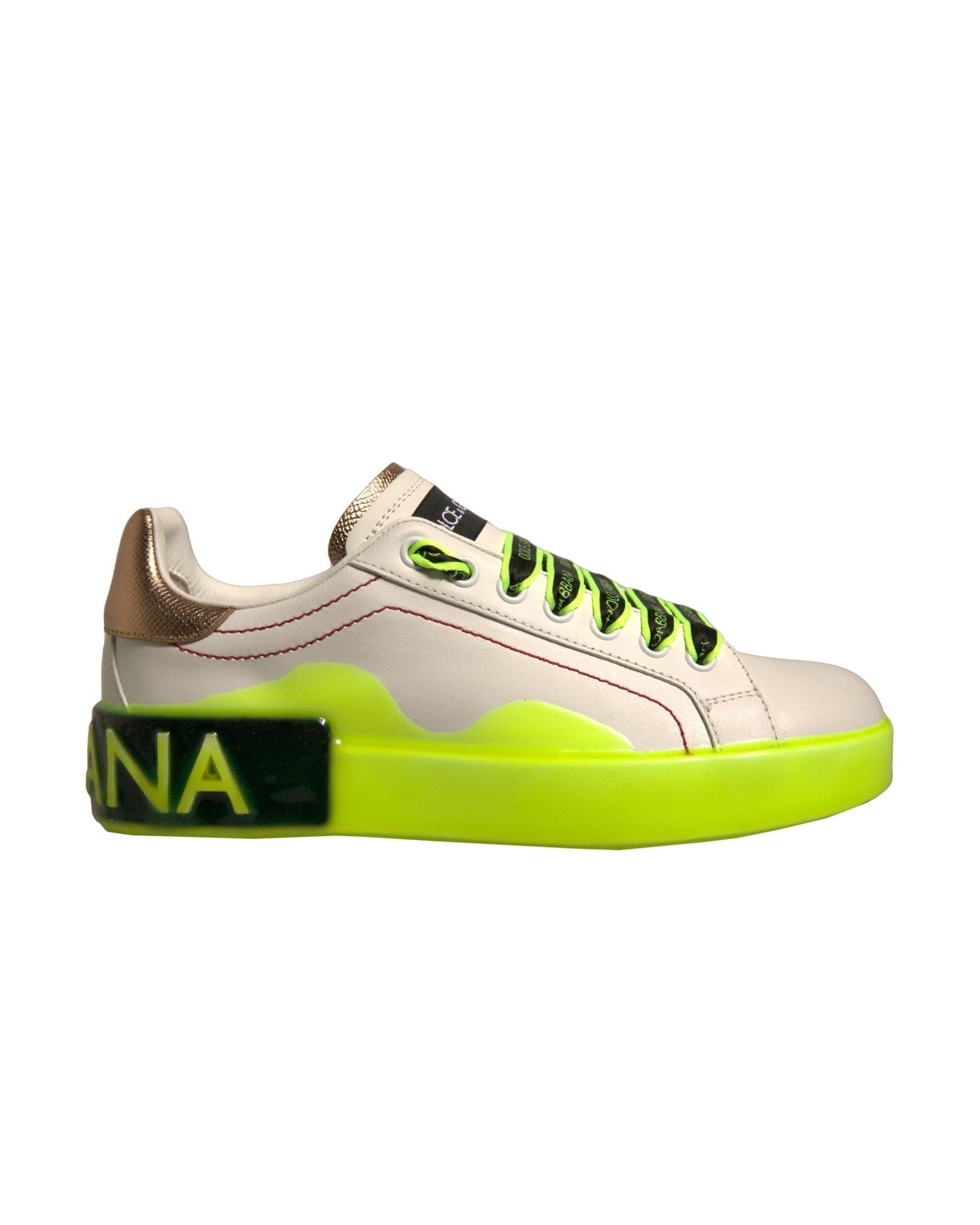 Dolce & Gabbana White Yellow Portofino Leather Sneakers Shoes Glam Steals