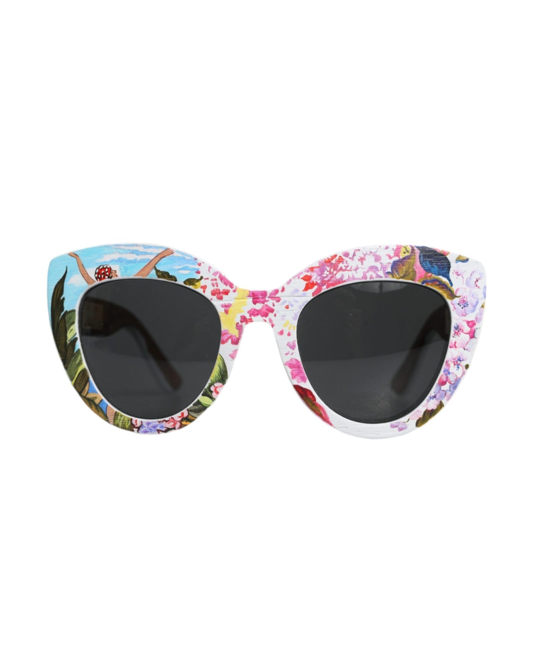 Dolce & Gabbana Wood Crystal Brass Frame Floral Hand Paint Multicolor Sunglasses Glam Steals
