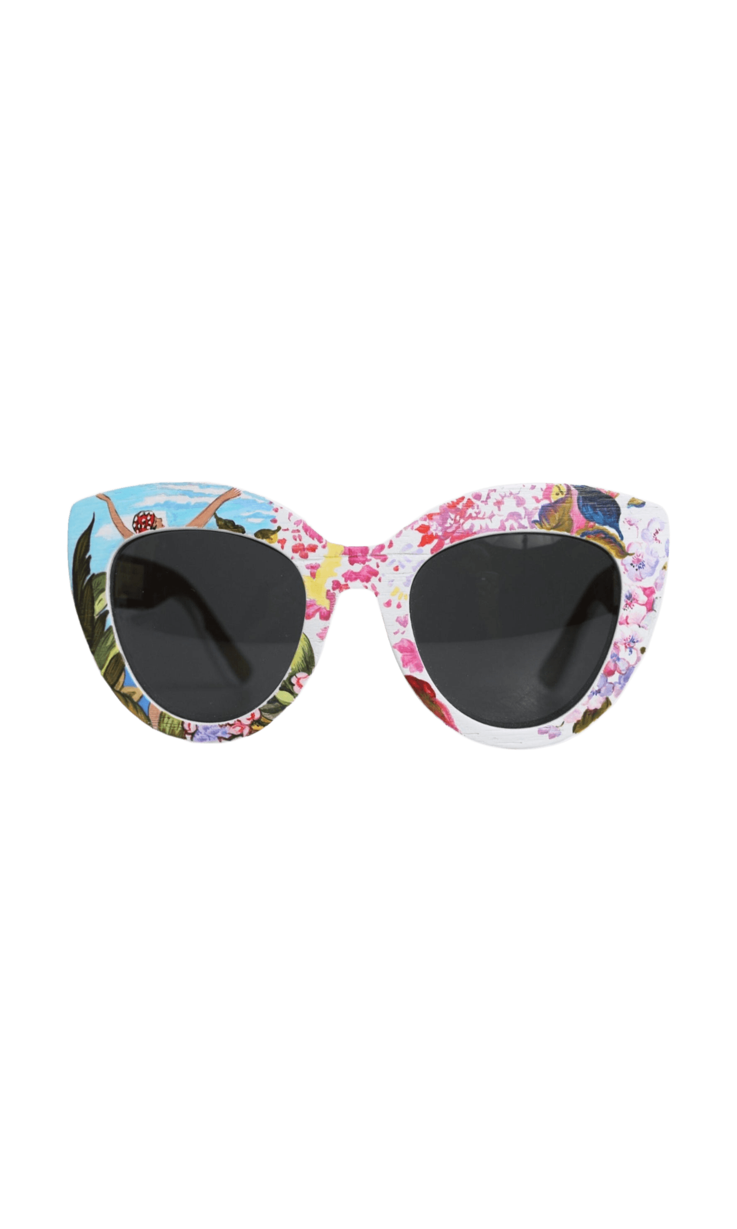 Dolce & Gabbana Wood Crystal Brass Frame Floral Hand Paint Multicolor Sunglasses Glam Steals