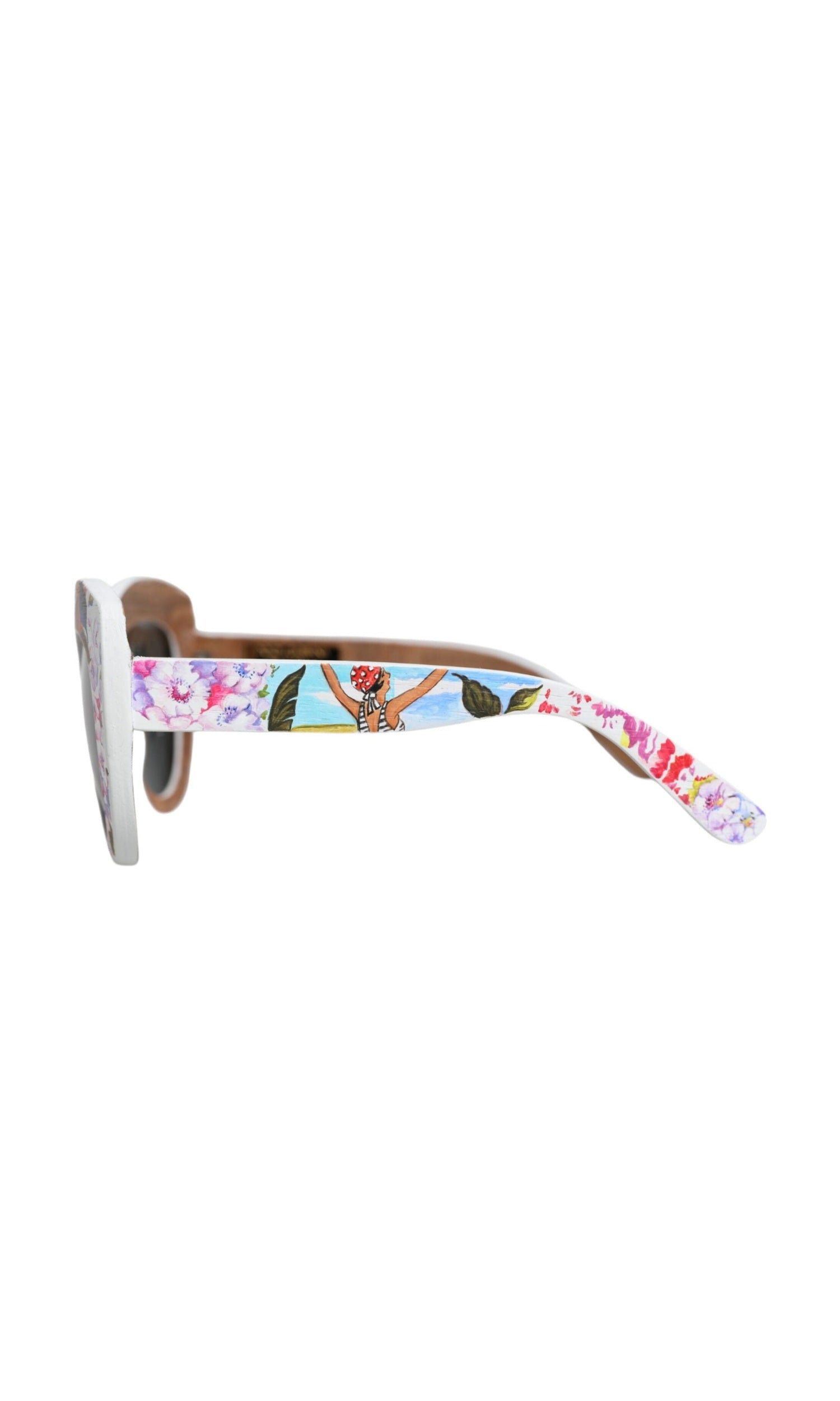 Dolce & Gabbana Wood Crystal Brass Frame Floral Hand Paint Multicolor Sunglasses Glam Steals