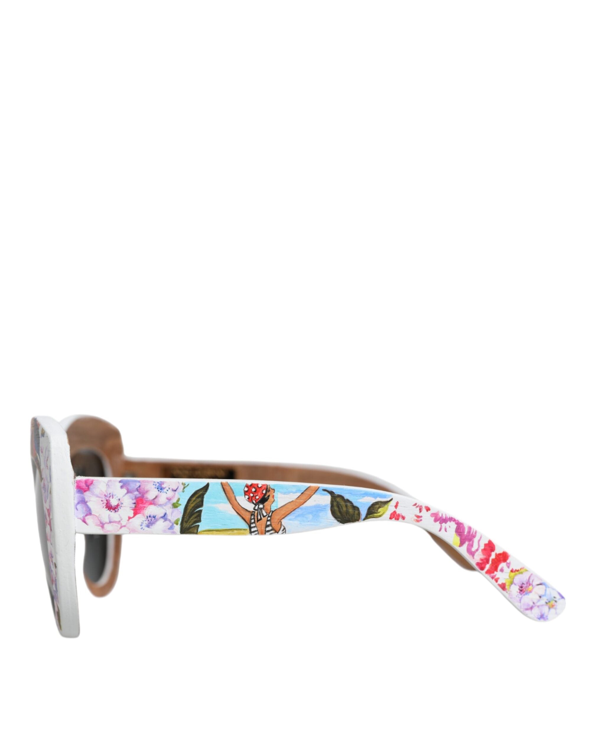 Dolce & Gabbana Wood Crystal Brass Frame Floral Hand Paint Multicolor Sunglasses Glam Steals