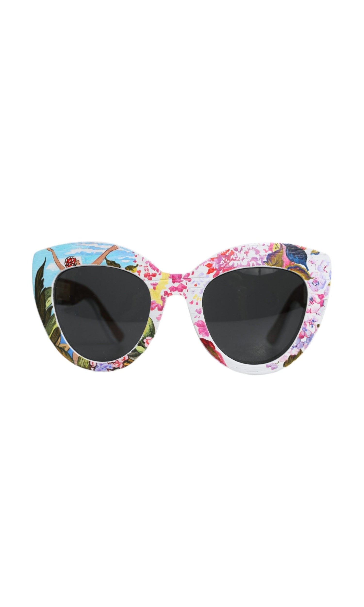 Dolce & Gabbana Wood Crystal Brass Frame Floral Hand Paint Multicolor Sunglasses Glam Steals