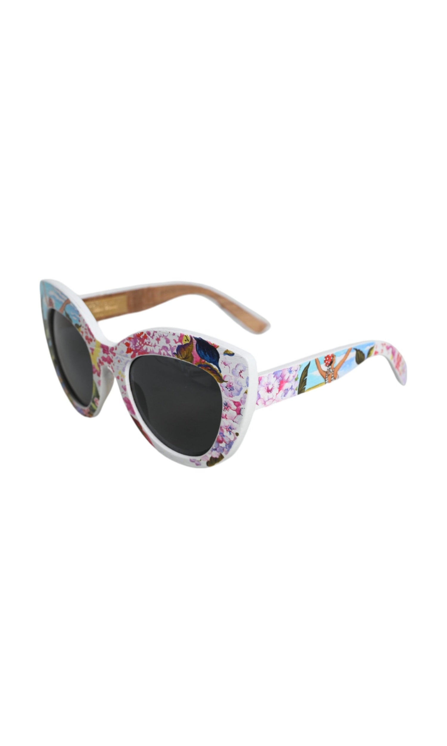 Dolce & Gabbana Wood Crystal Brass Frame Floral Hand Paint Multicolor Sunglasses Glam Steals