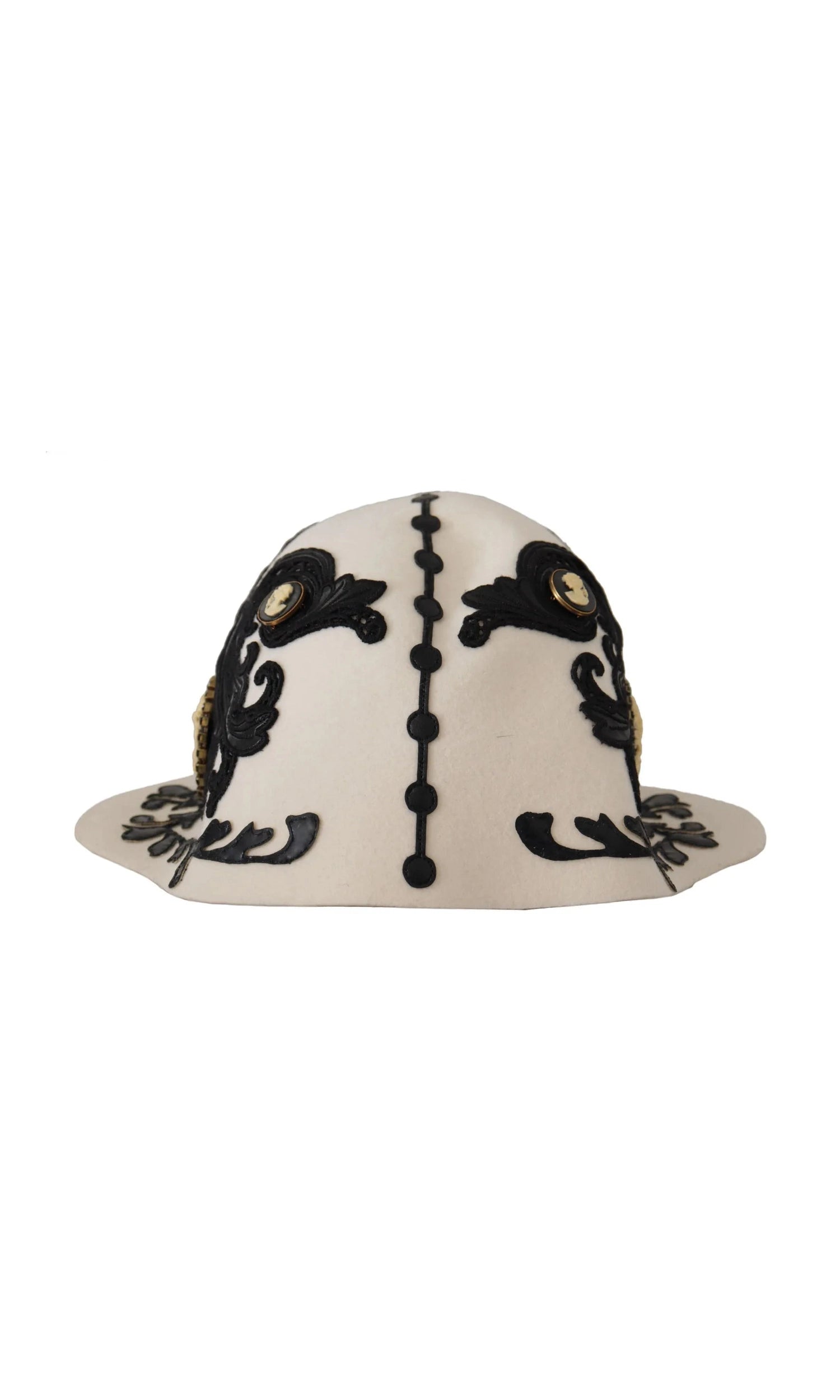 Dolce & Gabbana Wool Embroidered Cameo Brooch White Black Hat Glam Steals