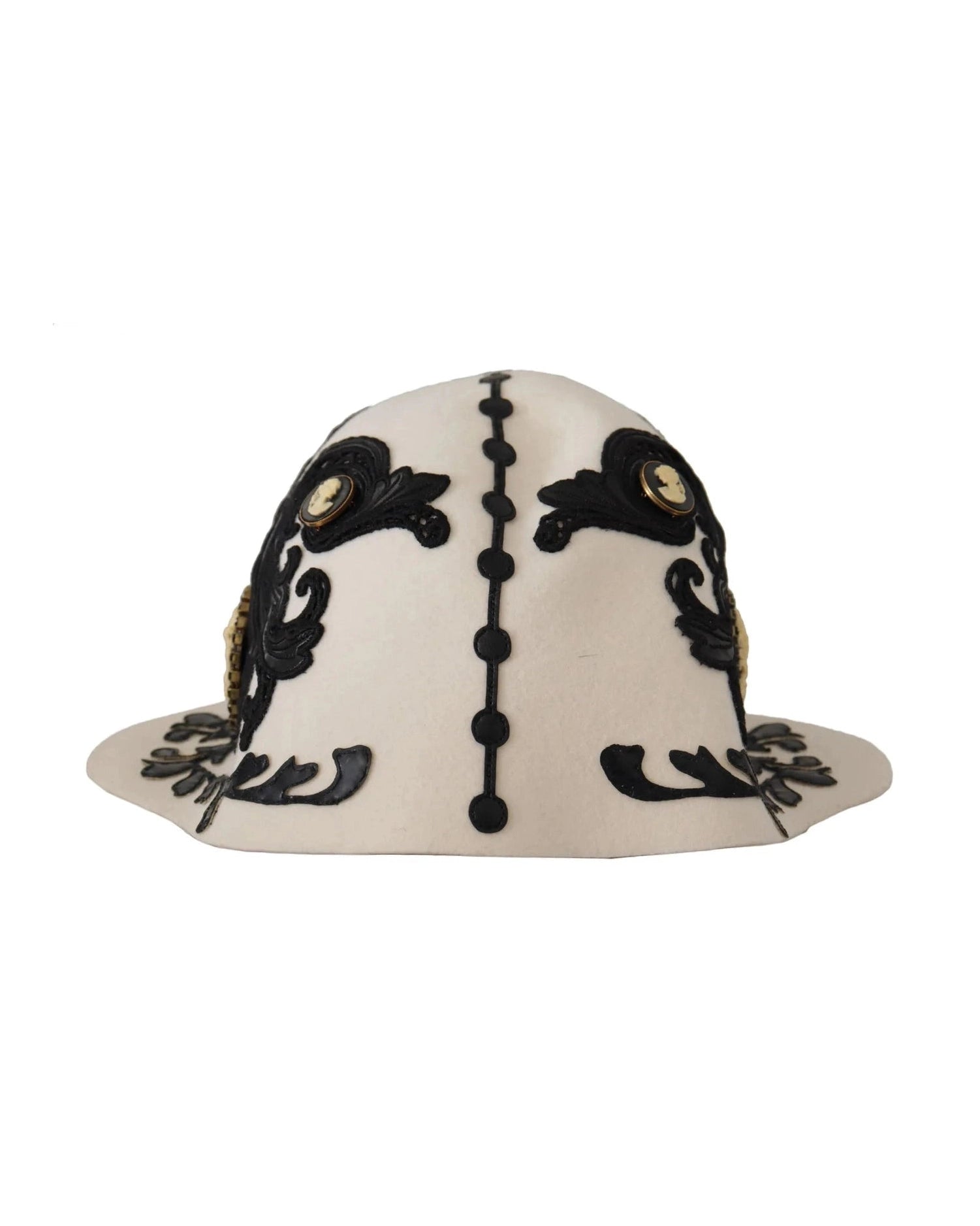 Dolce & Gabbana Wool Embroidered Cameo Brooch White Black Hat Glam Steals