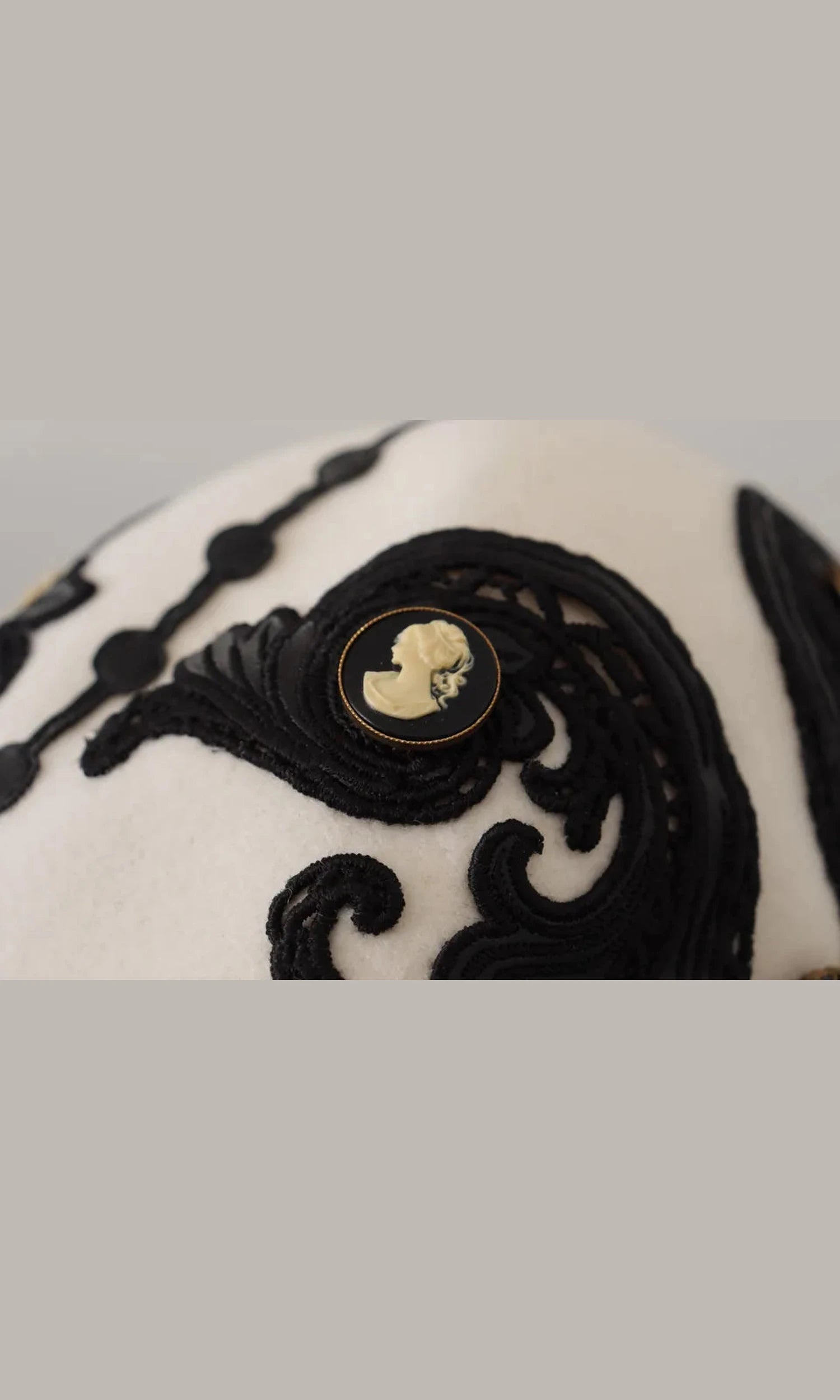 Dolce & Gabbana Wool Embroidered Cameo Brooch White Black Hat Glam Steals