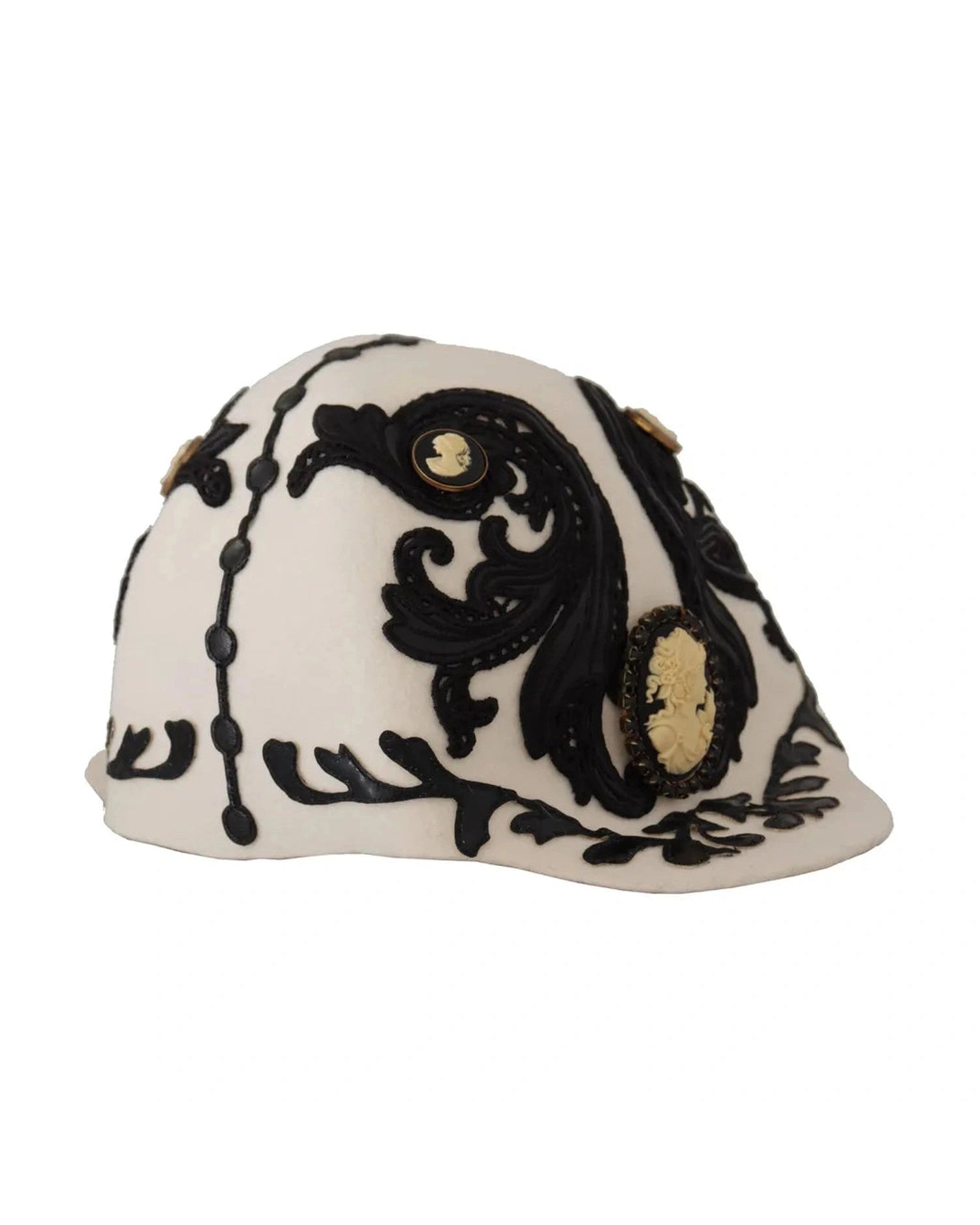 Dolce & Gabbana Wool Embroidered Cameo Brooch White Black Hat Glam Steals