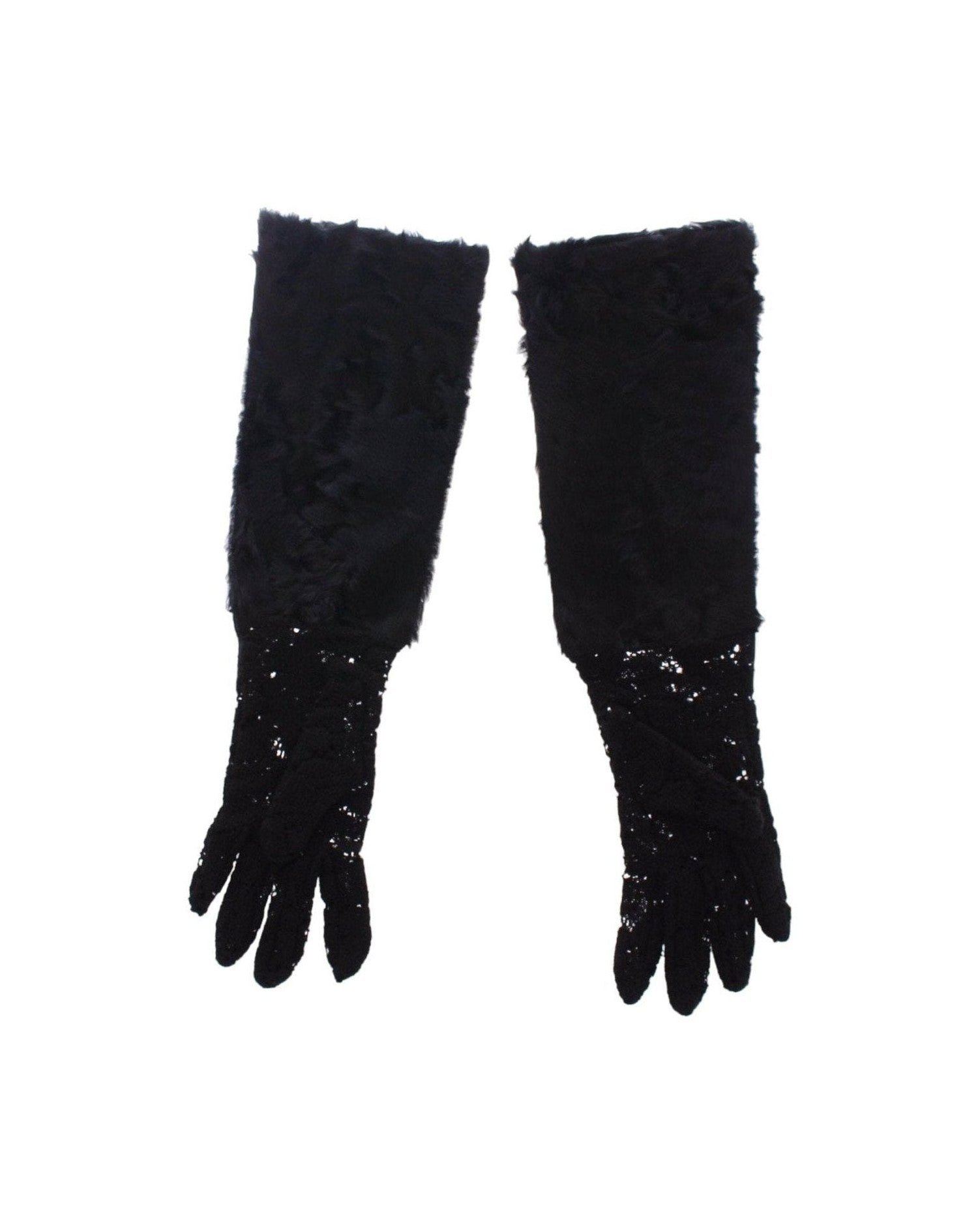 Dolce & Gabbana Wool Lace & Lamb Fur Elbow Black Gloves Glam Steals