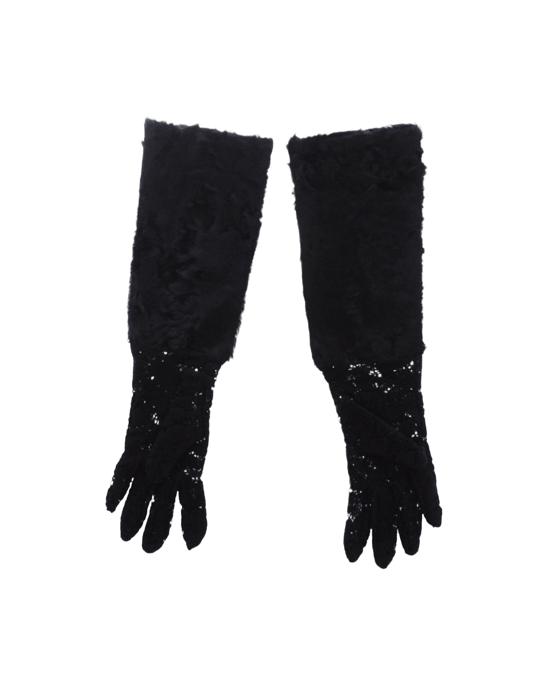 Dolce & Gabbana Wool Lace & Lamb Fur Elbow Black Gloves Glam Steals
