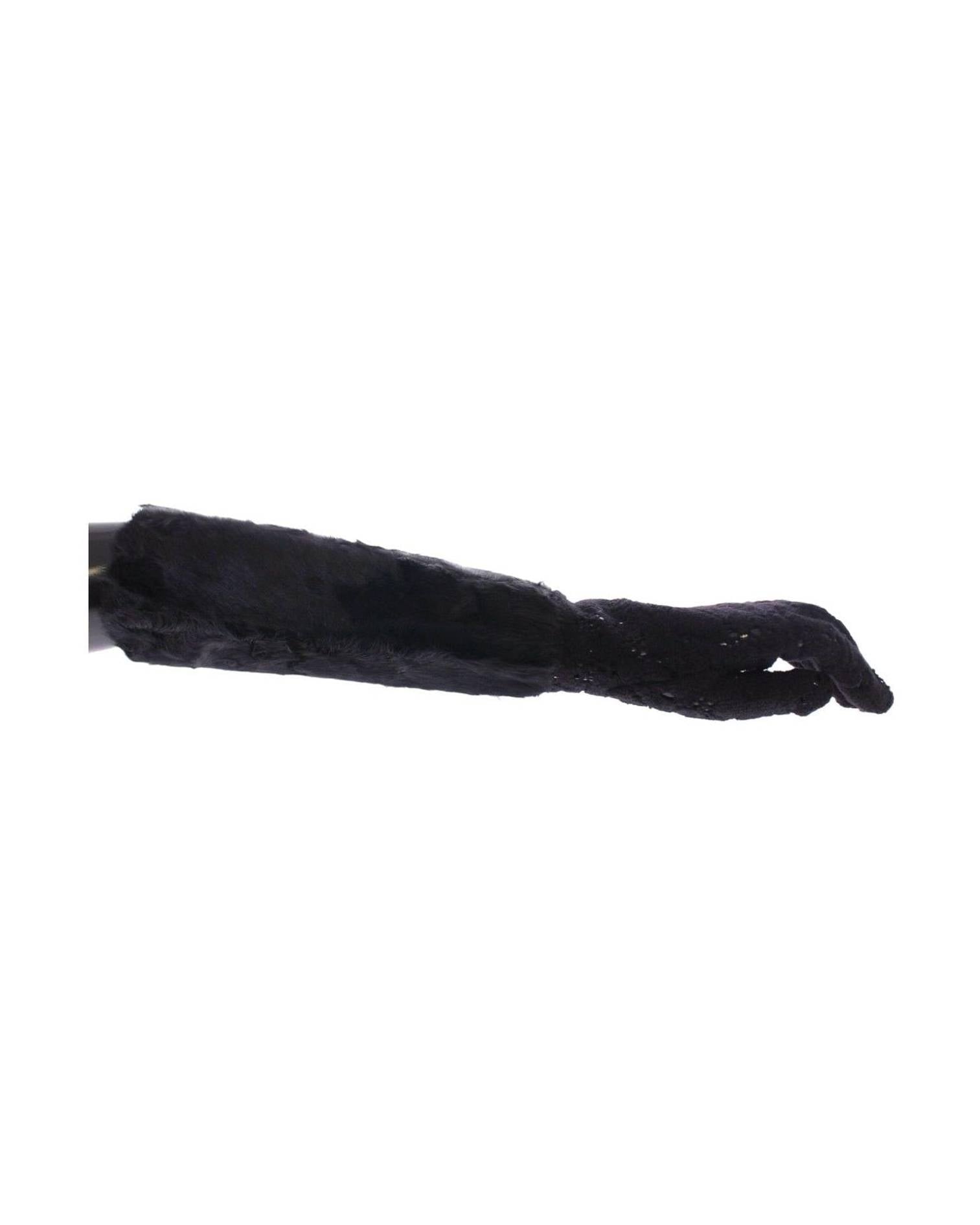 Dolce & Gabbana Wool Lace & Lamb Fur Elbow Black Gloves Glam Steals