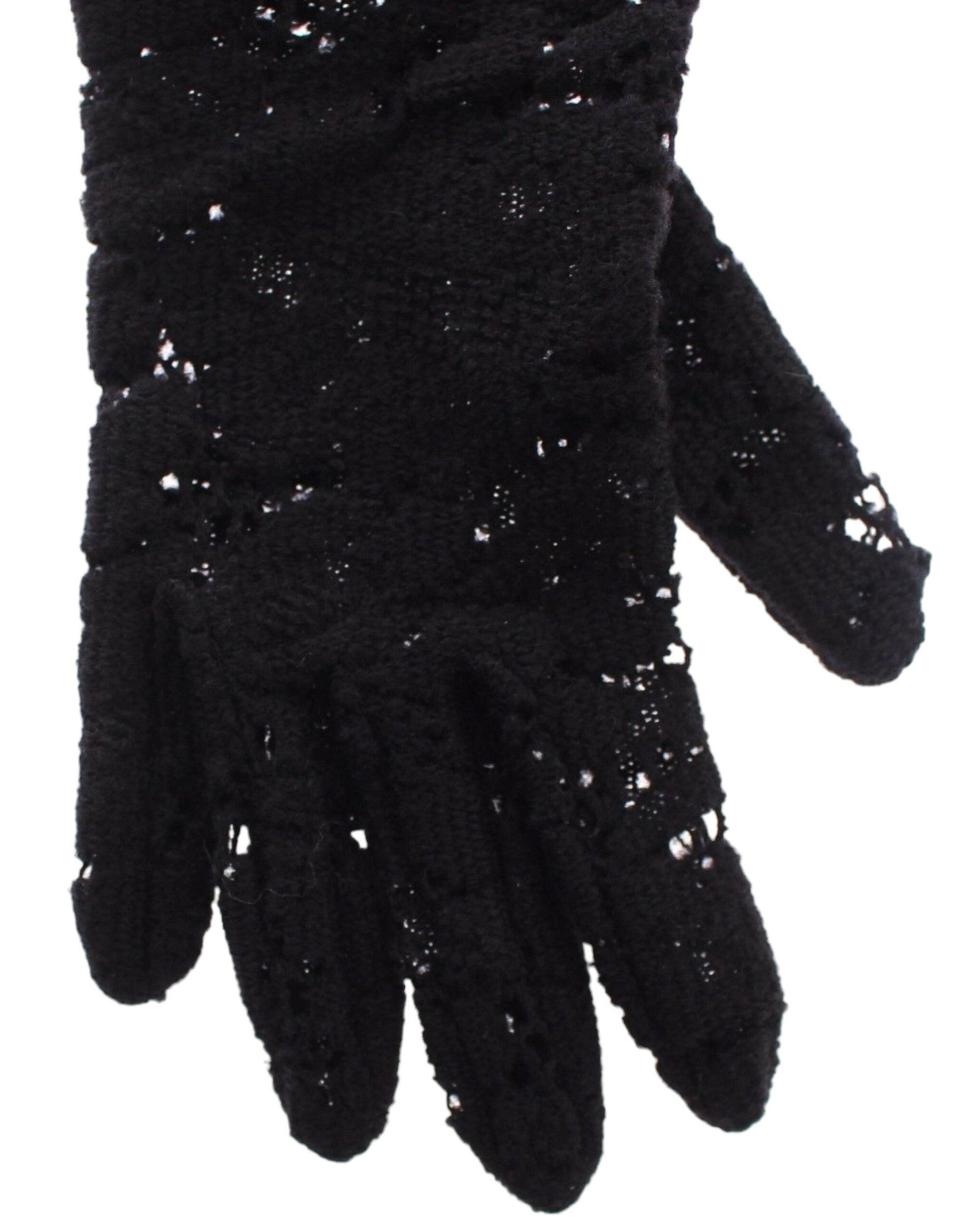 Dolce & Gabbana Wool Lace & Lamb Fur Elbow Black Gloves Glam Steals