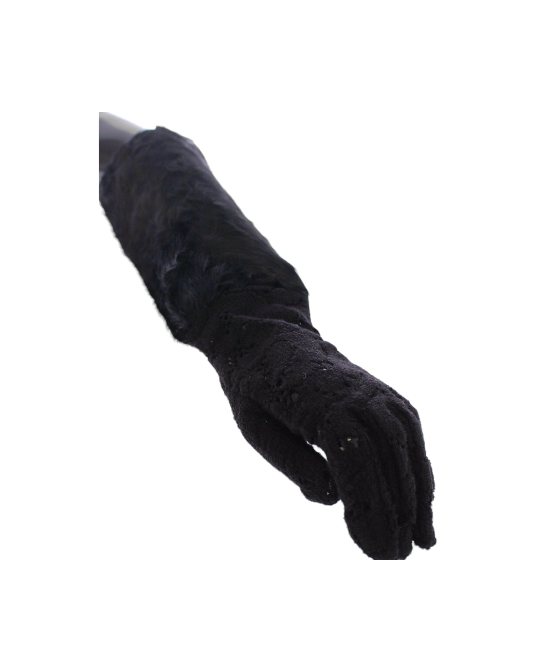 Dolce & Gabbana Wool Lace & Lamb Fur Elbow Black Gloves Glam Steals