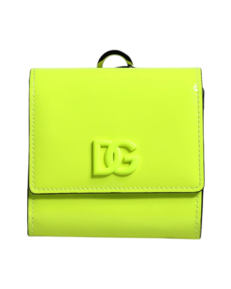 Dolce & Gabbana Bifold Dg Logo Neck Strap Cardholder Yellow Green Wallet Glam Steals