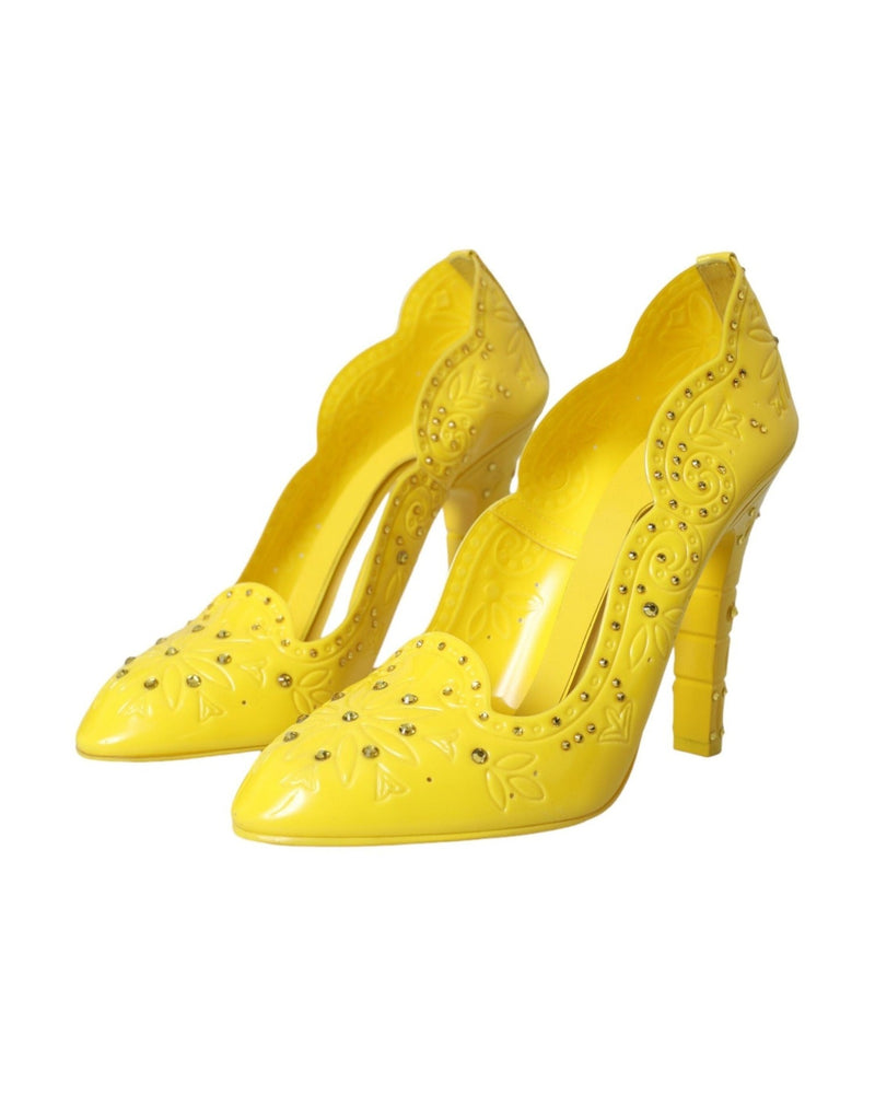 Dolce & Gabbana Yellow Crystal Cinderella Heels Pumps Shoes Heels