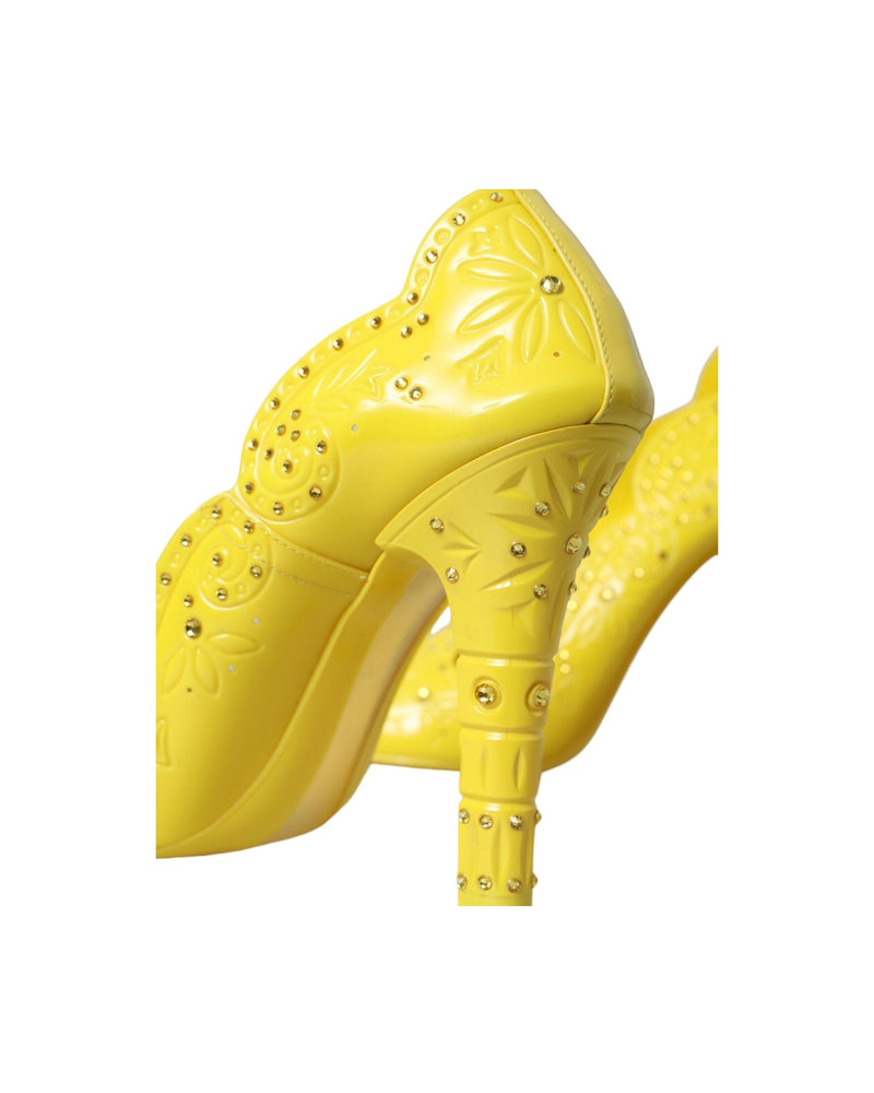 Dolce & Gabbana Yellow Crystal Cinderella Heels Pumps Shoes Glam Steals