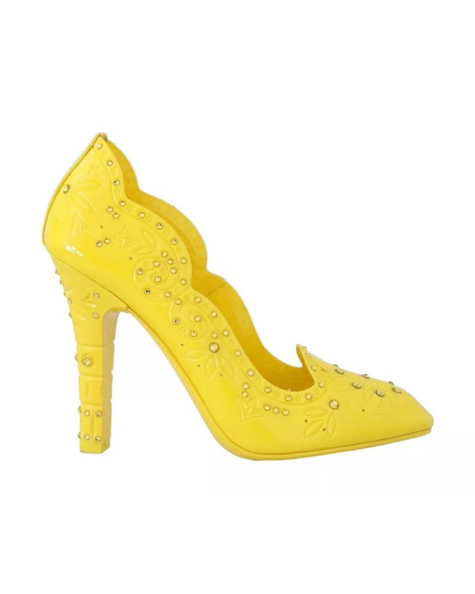 Dolce & Gabbana Yellow Crystal Heels Cinderella Shoes Heels