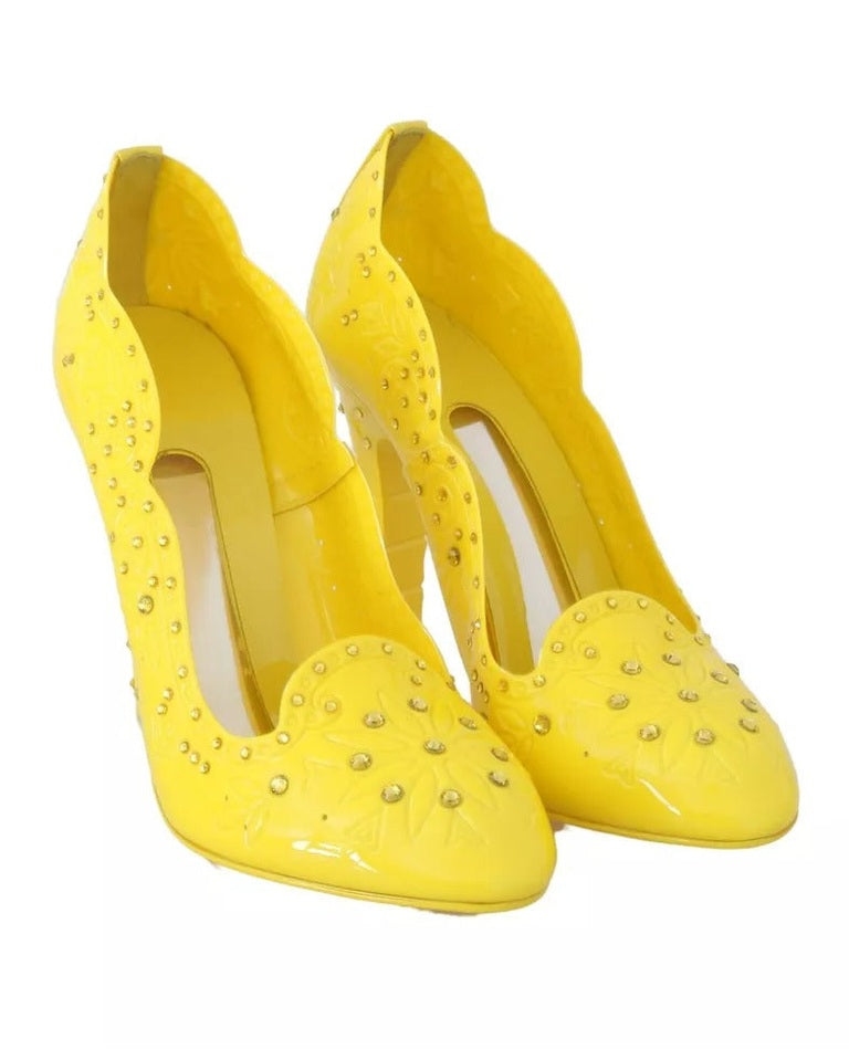 Dolce & Gabbana Yellow Crystal Heels Cinderella Shoes Heels