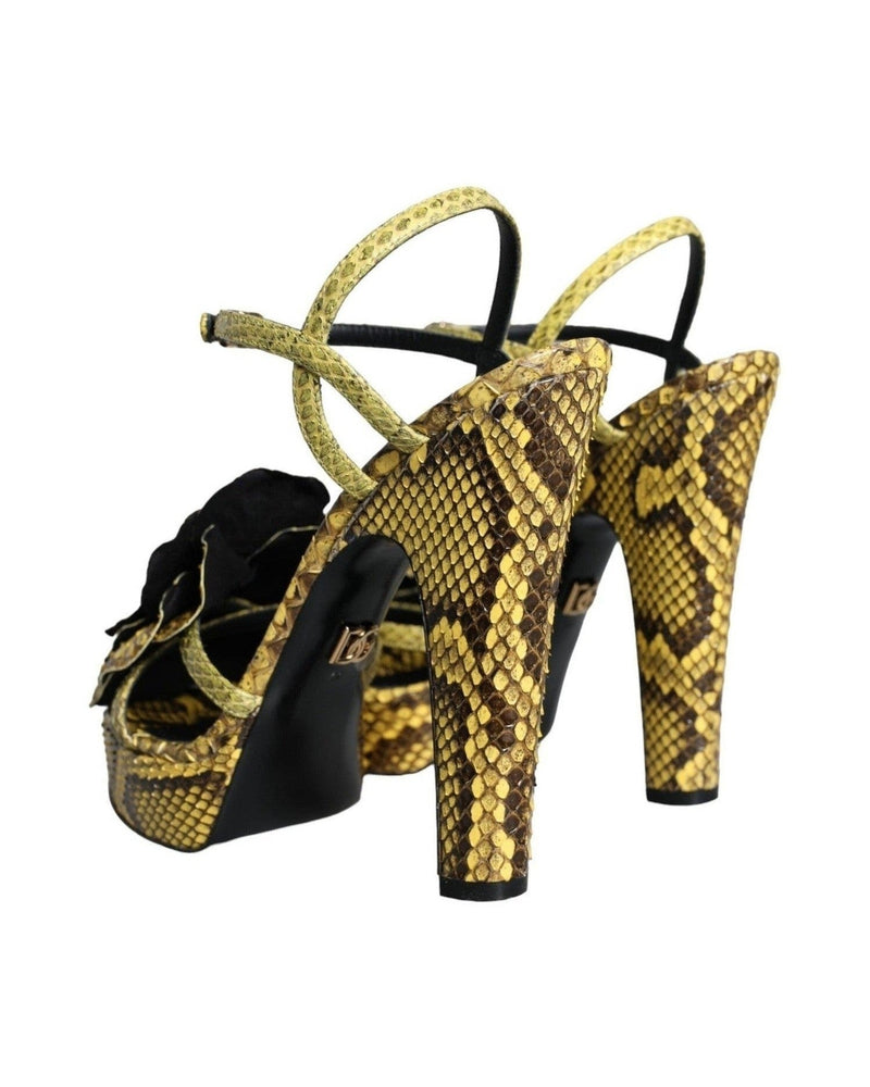 Dolce & Gabbana Yellow Exotic Leather Ankle Strap Heels Sandals Shoes Heels