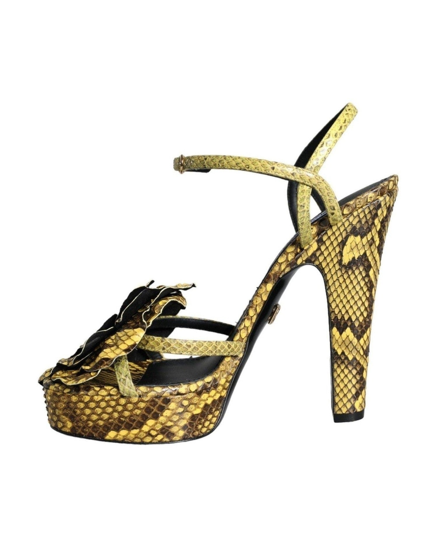 Dolce & Gabbana Yellow Exotic Leather Ankle Strap Heels Sandals Shoes Heels
