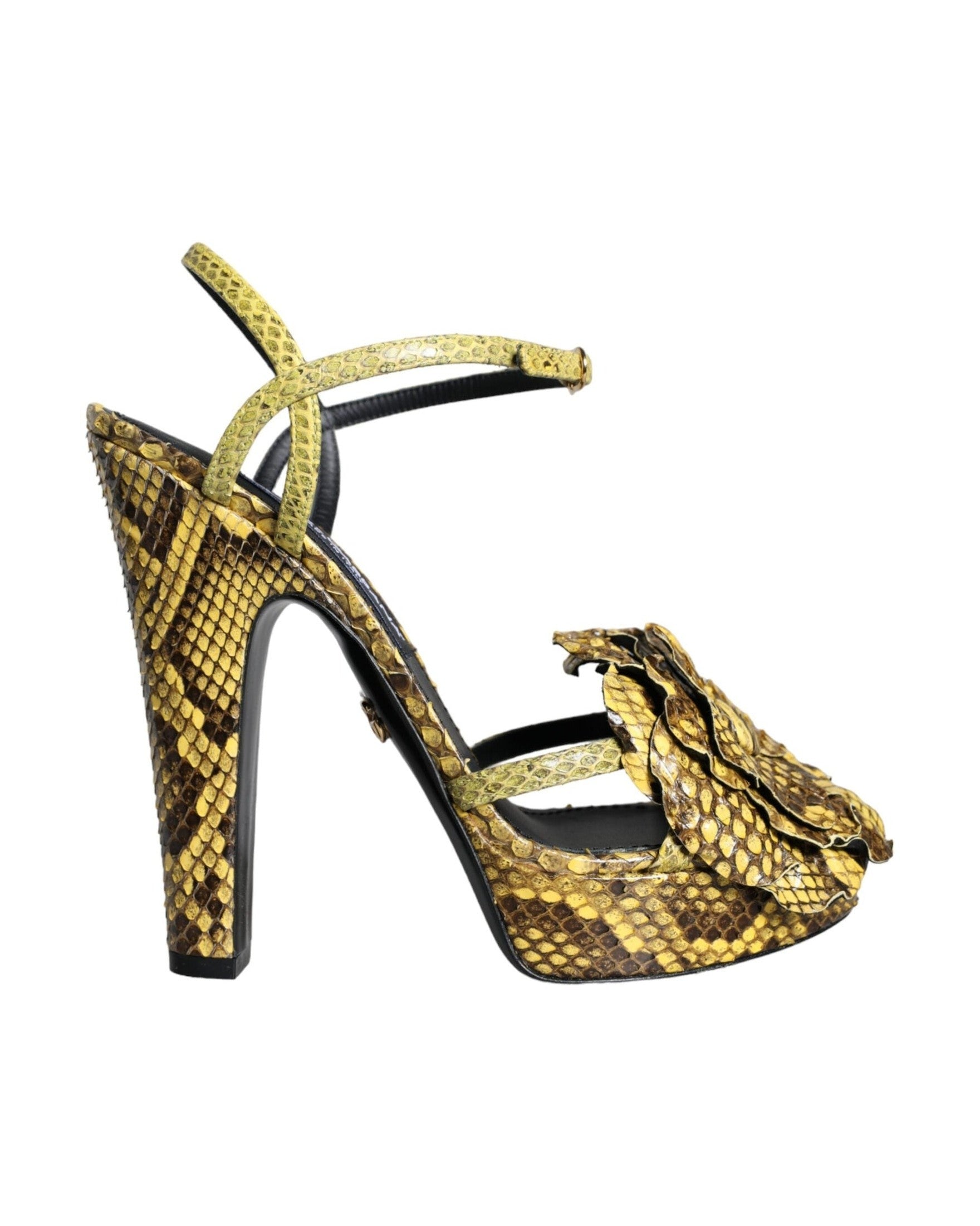 Dolce & Gabbana Yellow Exotic Leather Ankle Strap Heels Sandals Shoes Glam Steals