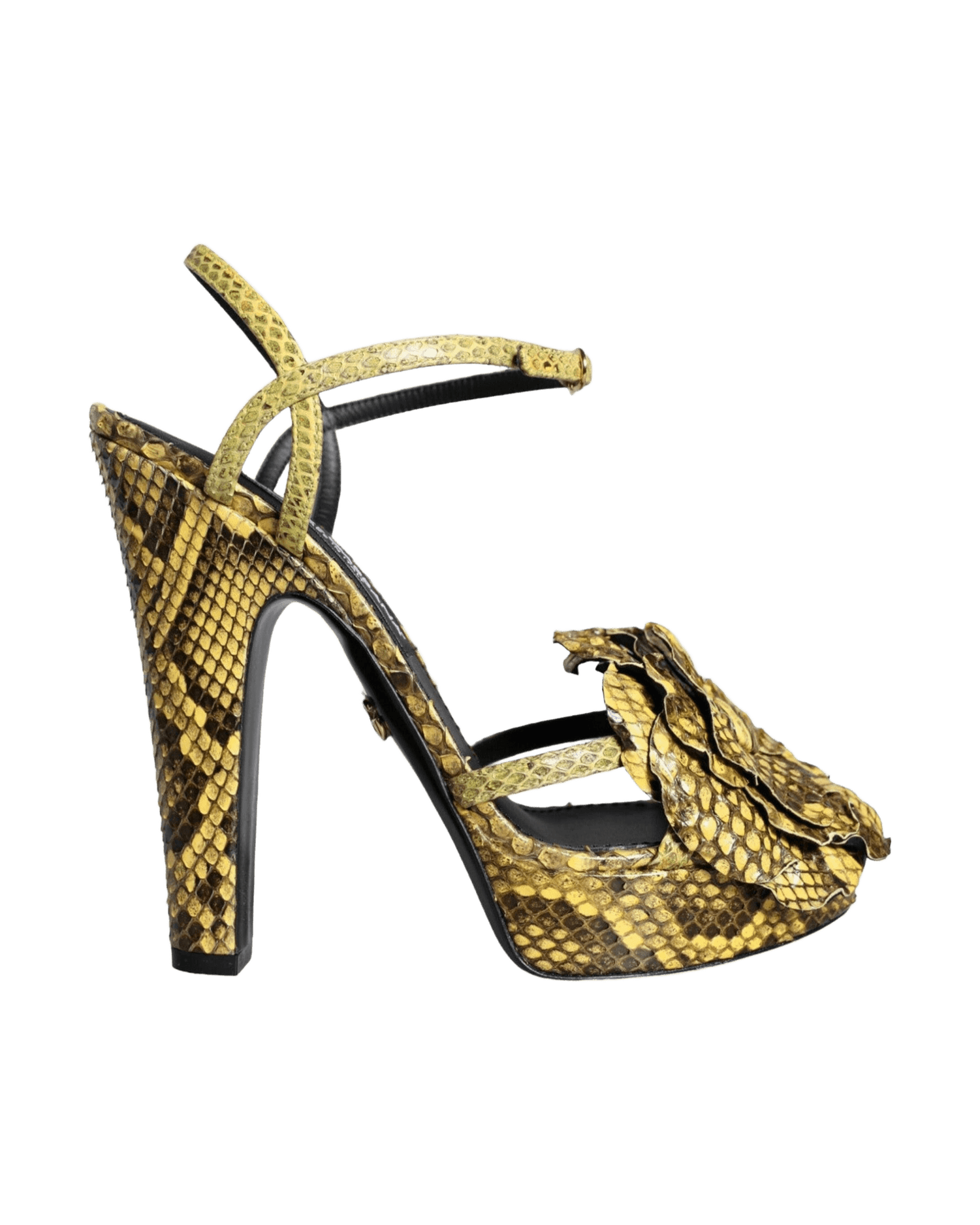 Dolce & Gabbana Yellow Exotic Leather Ankle Strap Heels Sandals Shoes Glam Steals
