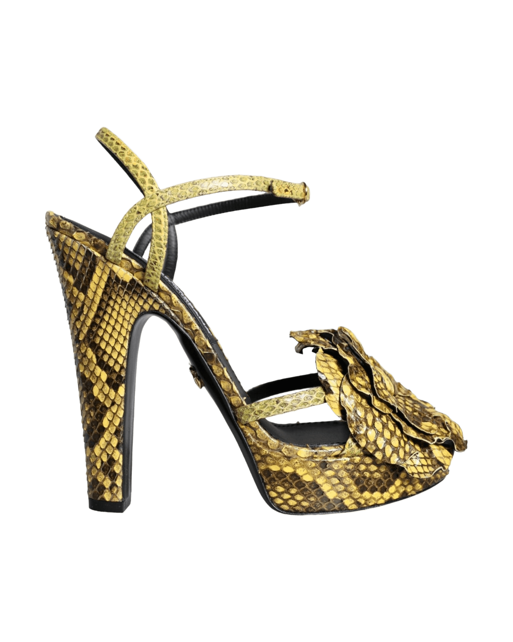 Dolce & Gabbana Yellow Exotic Leather Ankle Strap Heels Sandals Shoes Glam Steals