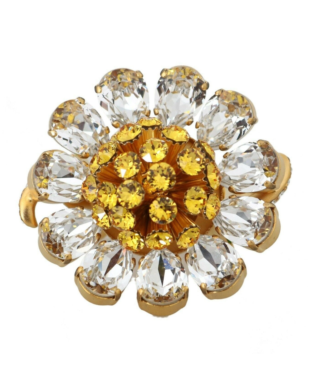 Dolce & Gabbana Yellow Gold Brass Crystal Flower Ring Glam Steals