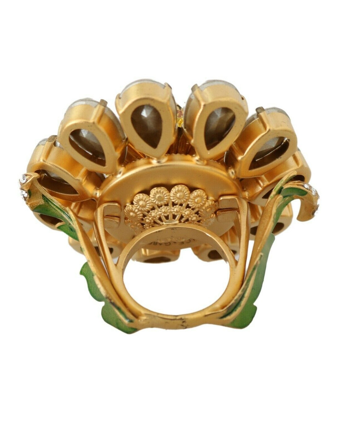 Dolce & Gabbana Yellow Gold Brass Crystal Flower Ring Glam Steals