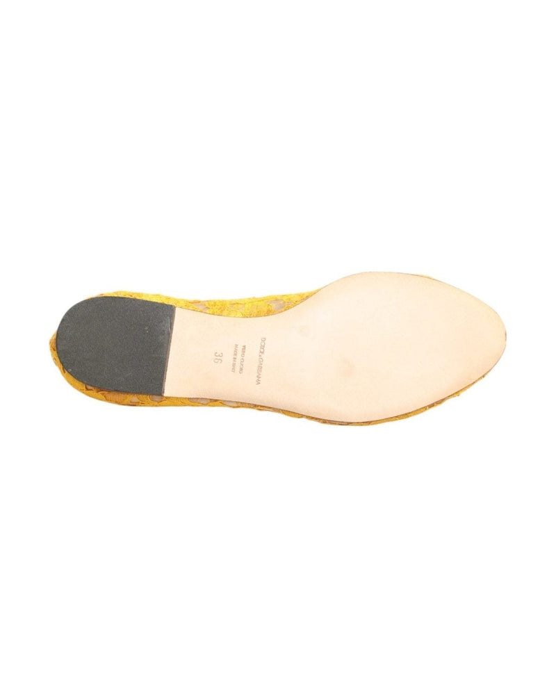 Dolce & Gabbana Yellow Lace Taormina Crystals Flats Shoes Shoes