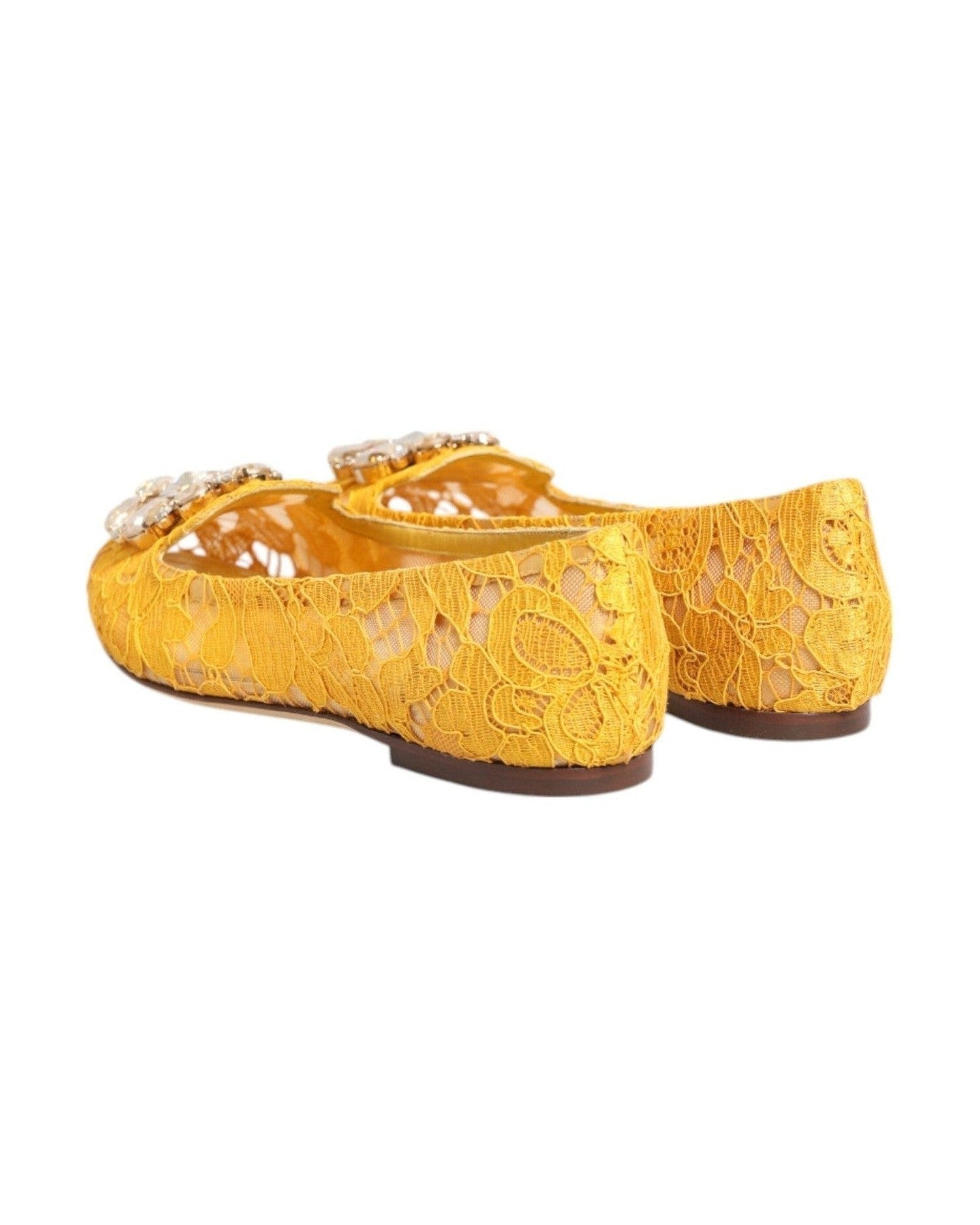 Dolce & Gabbana Yellow Lace Taormina Crystals Flats Shoes Shoes