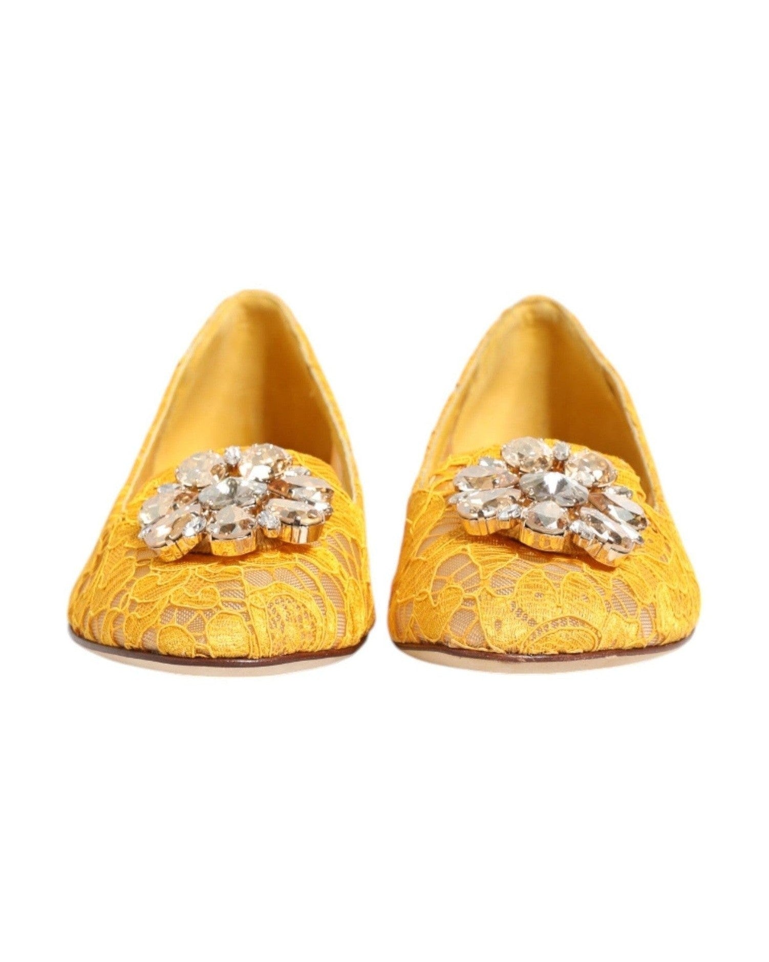 Dolce & Gabbana Yellow Lace Taormina Crystals Flats Shoes Shoes