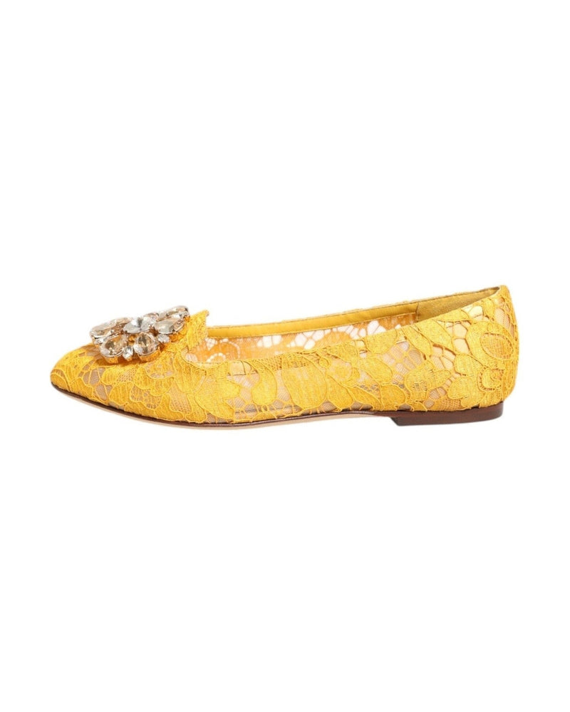 Dolce & Gabbana Yellow Lace Taormina Crystals Flats Shoes Shoes