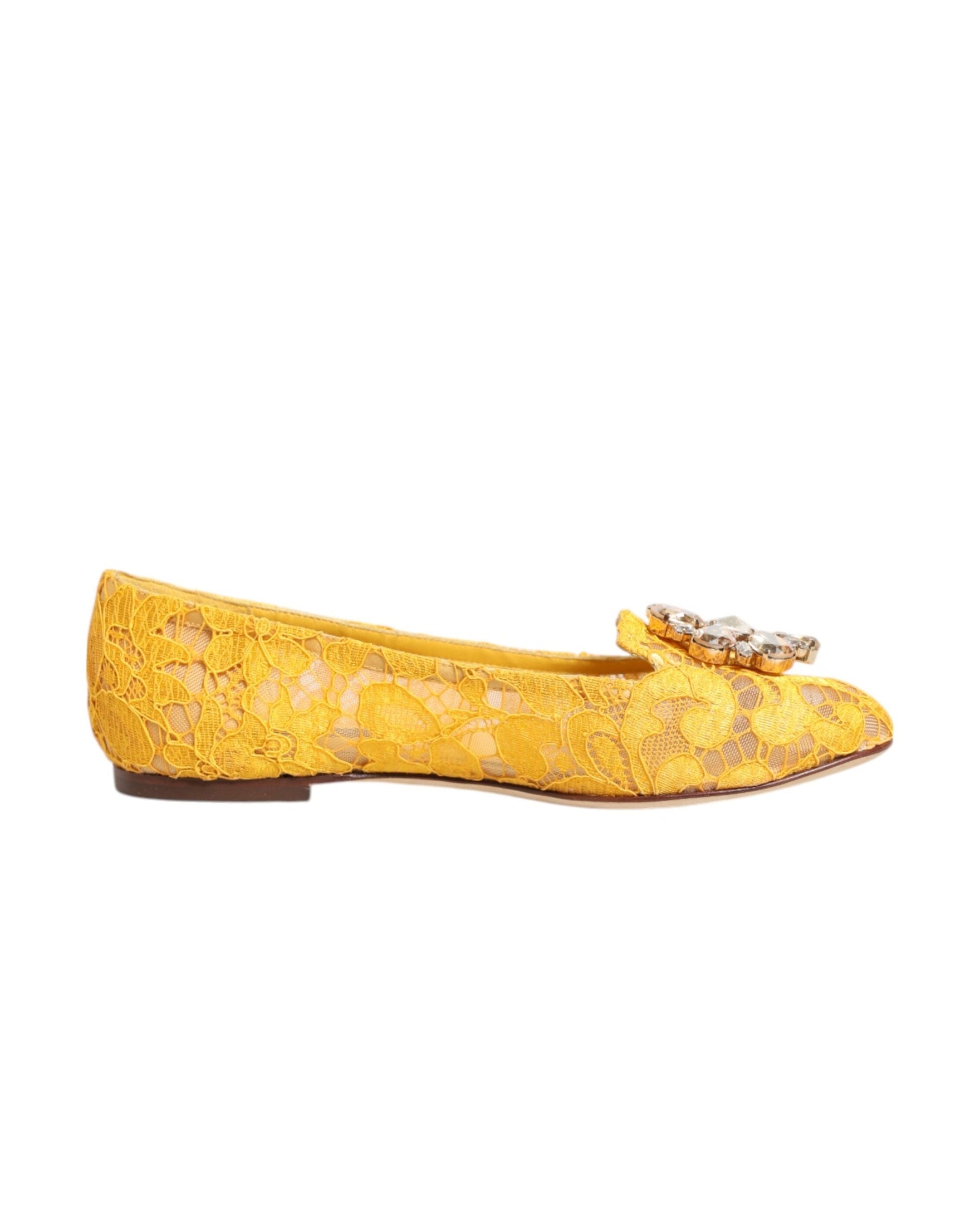 Dolce & Gabbana Yellow Lace Taormina Crystals Flats Shoes Glam Steals