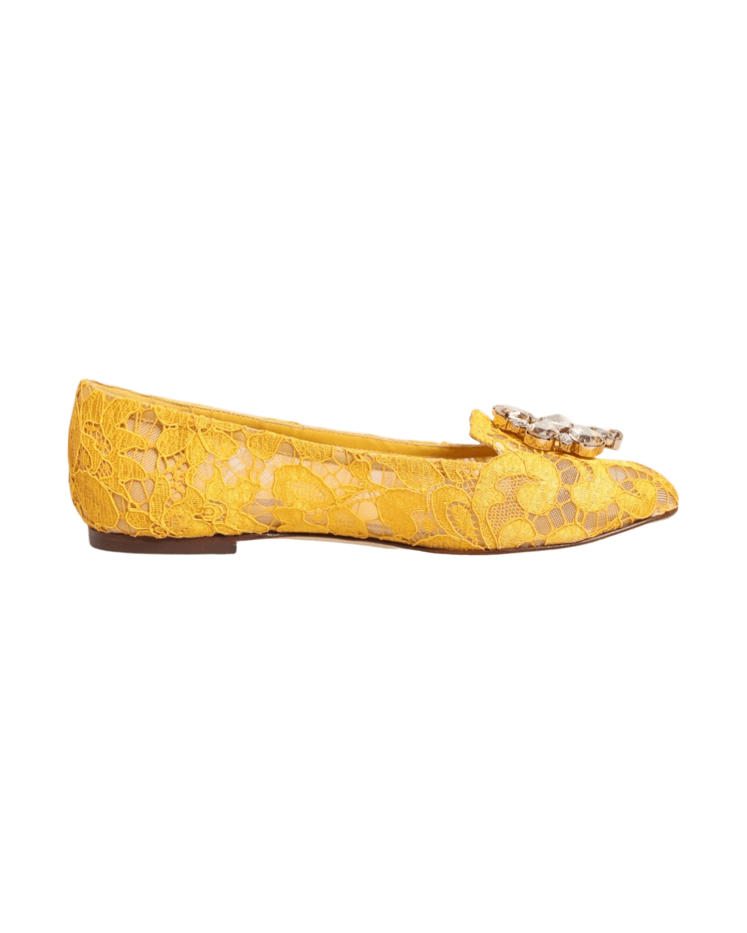 Dolce & Gabbana Yellow Lace Taormina Crystals Flats Shoes Glam Steals
