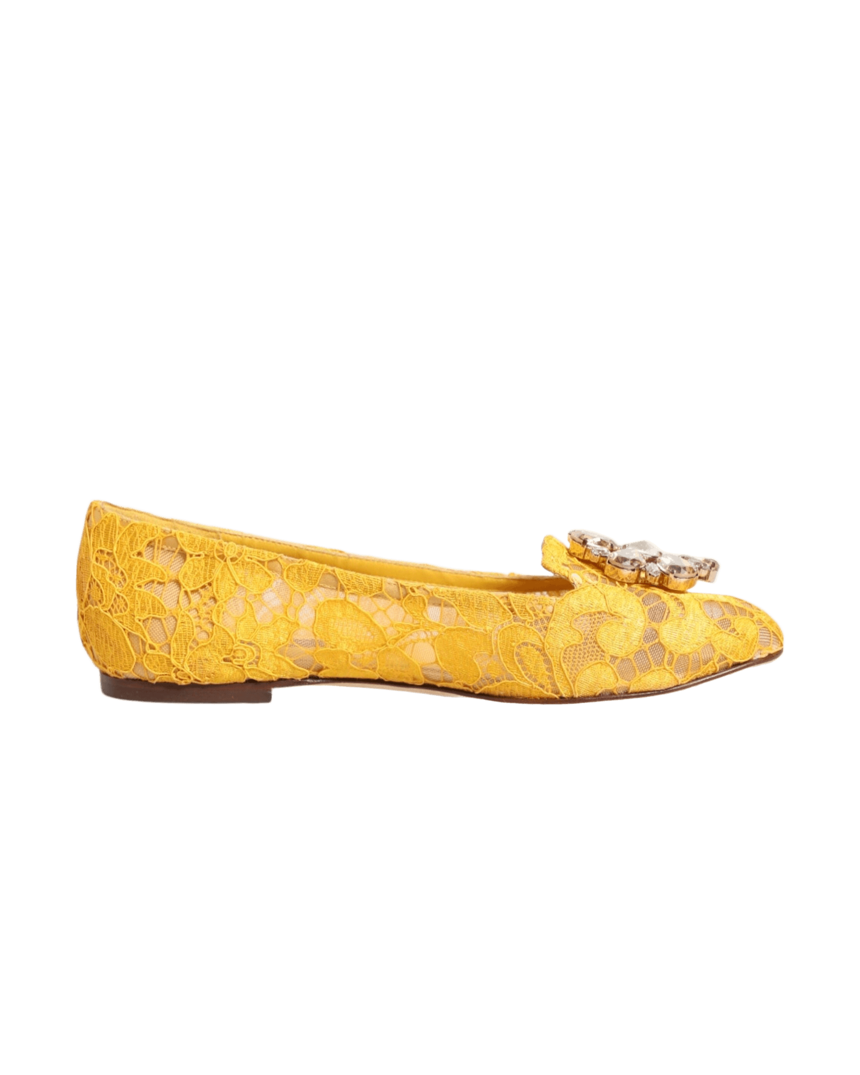 Dolce & Gabbana Yellow Lace Taormina Crystals Flats Shoes Glam Steals