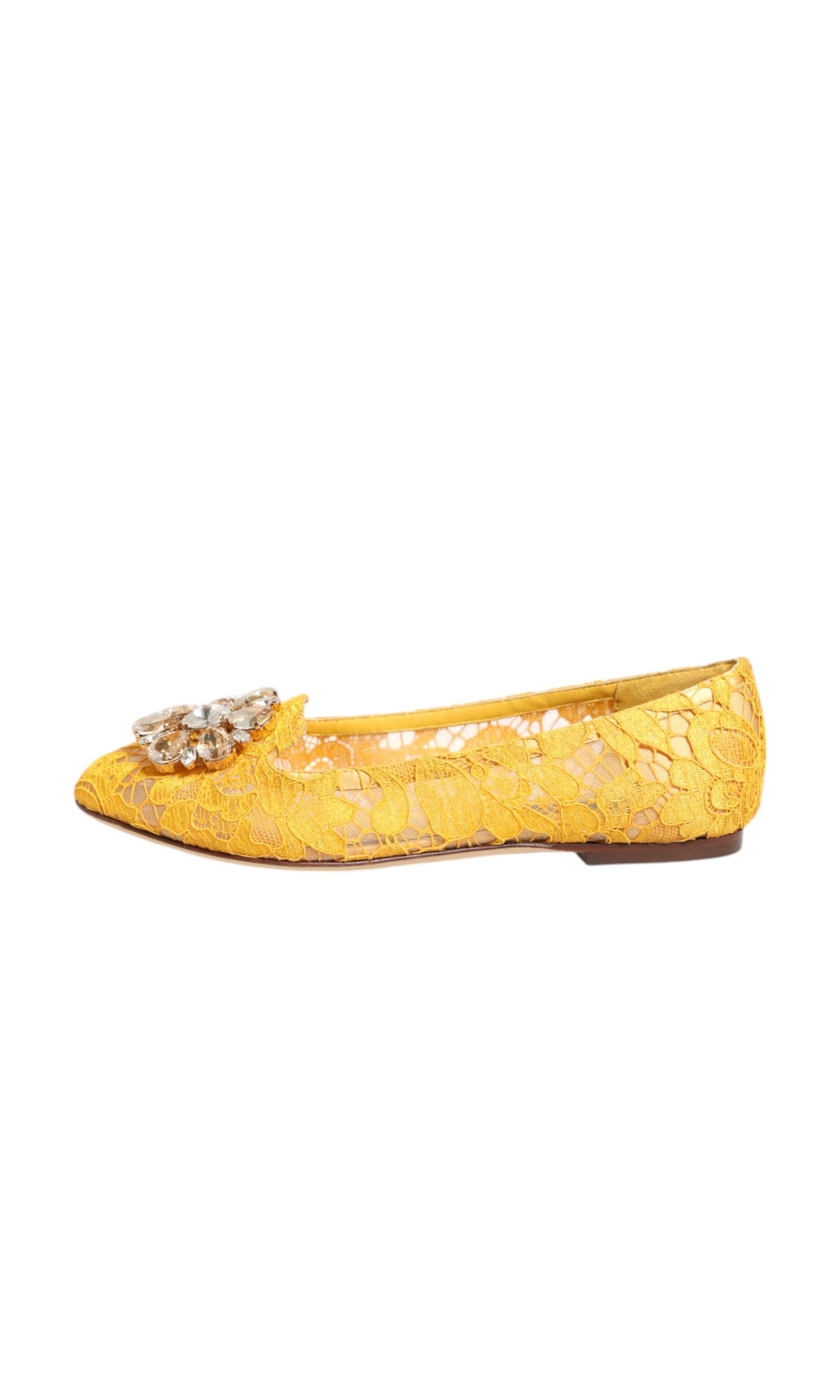 Dolce & Gabbana Yellow Lace Taormina Crystals Flats Shoes Glam Steals