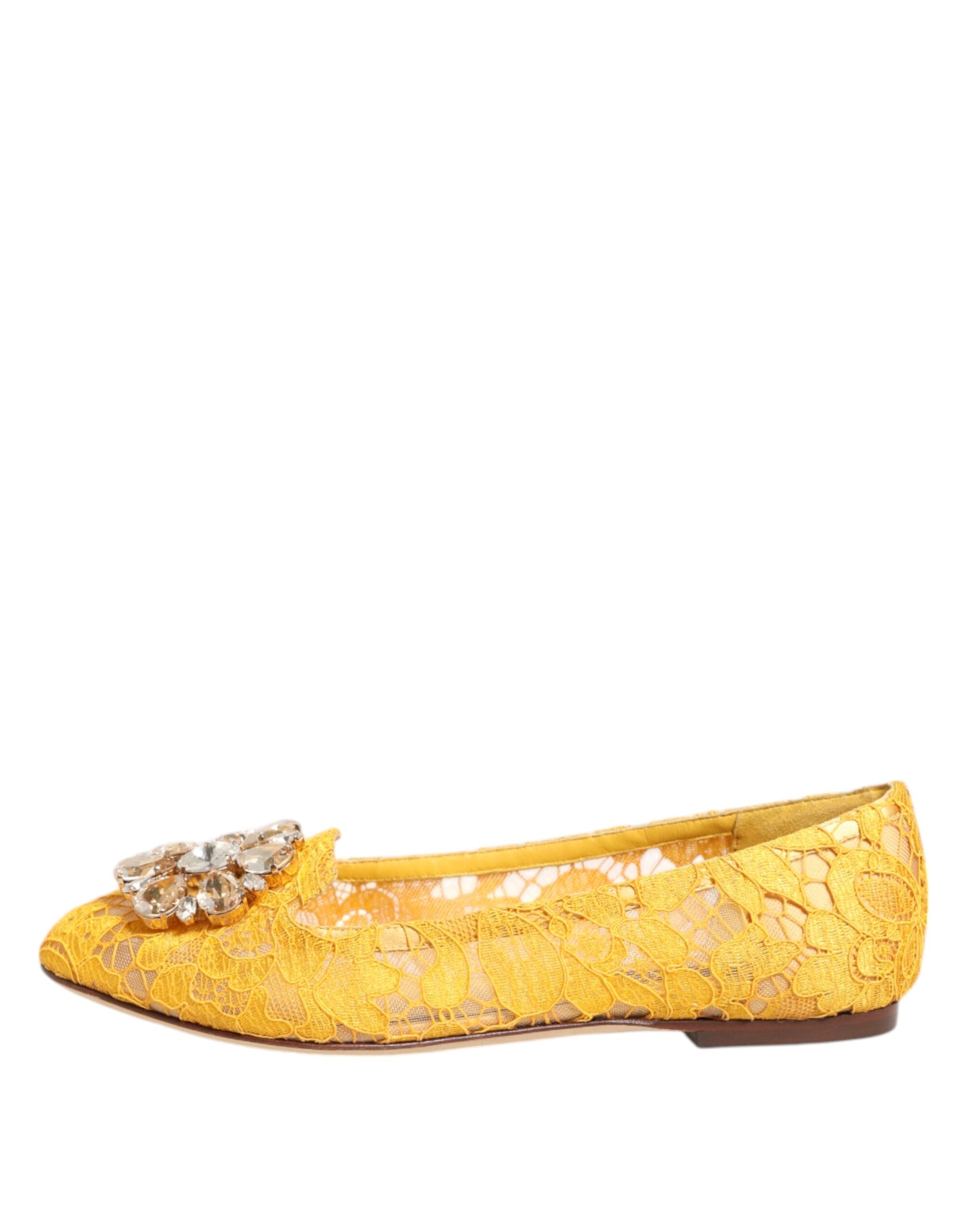 Dolce & Gabbana Yellow Lace Taormina Crystals Flats Shoes Glam Steals