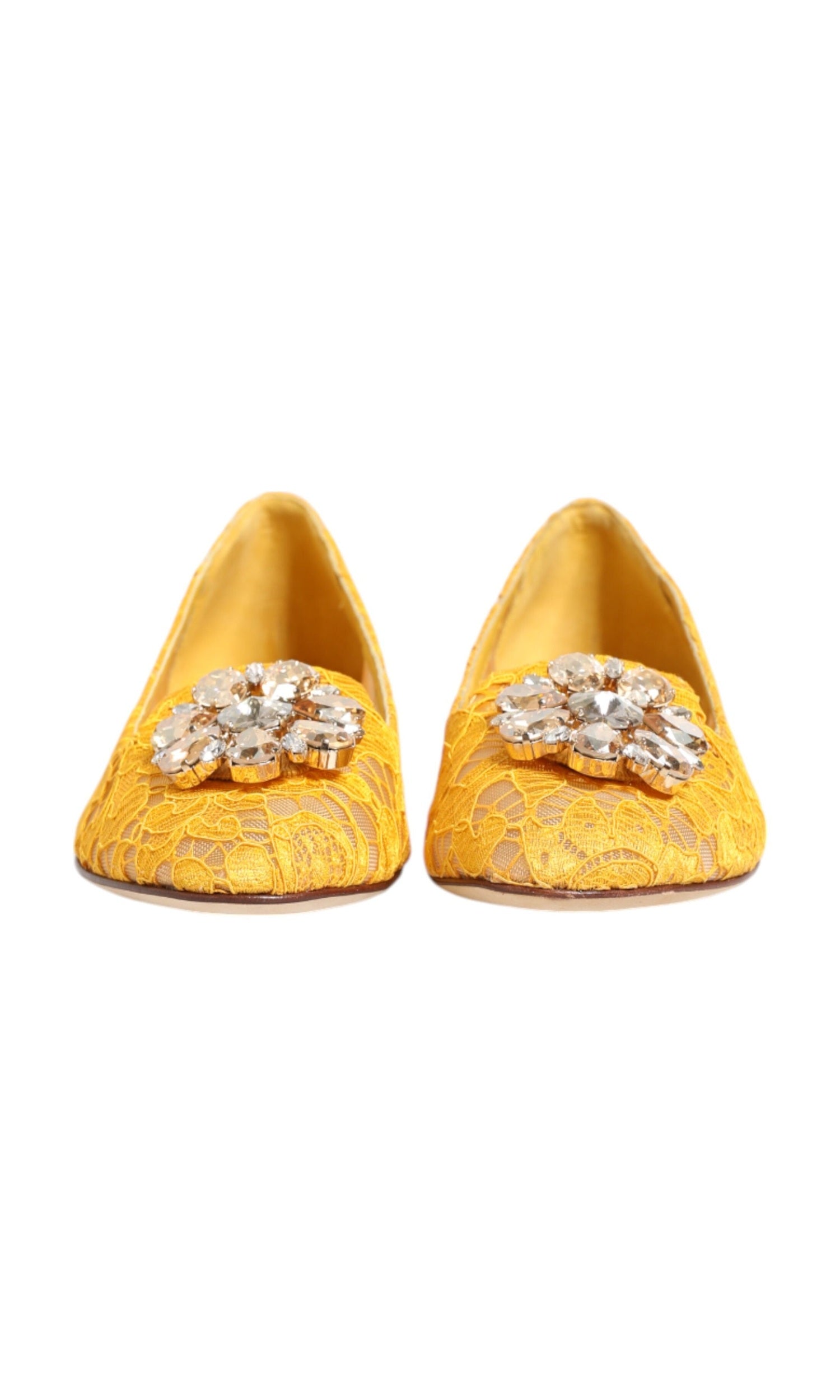 Dolce & Gabbana Yellow Lace Taormina Crystals Flats Shoes Glam Steals
