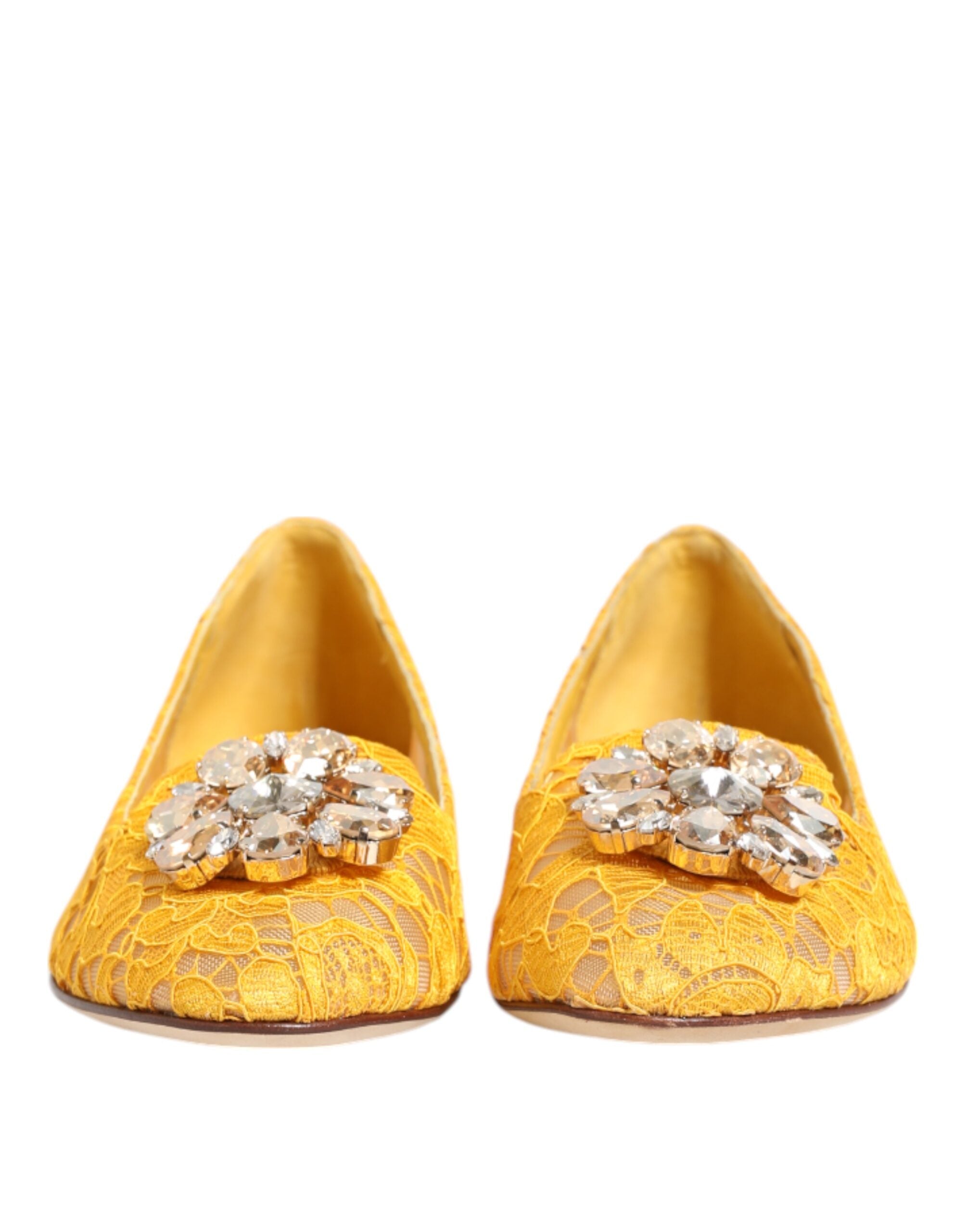 Dolce & Gabbana Yellow Lace Taormina Crystals Flats Shoes Glam Steals