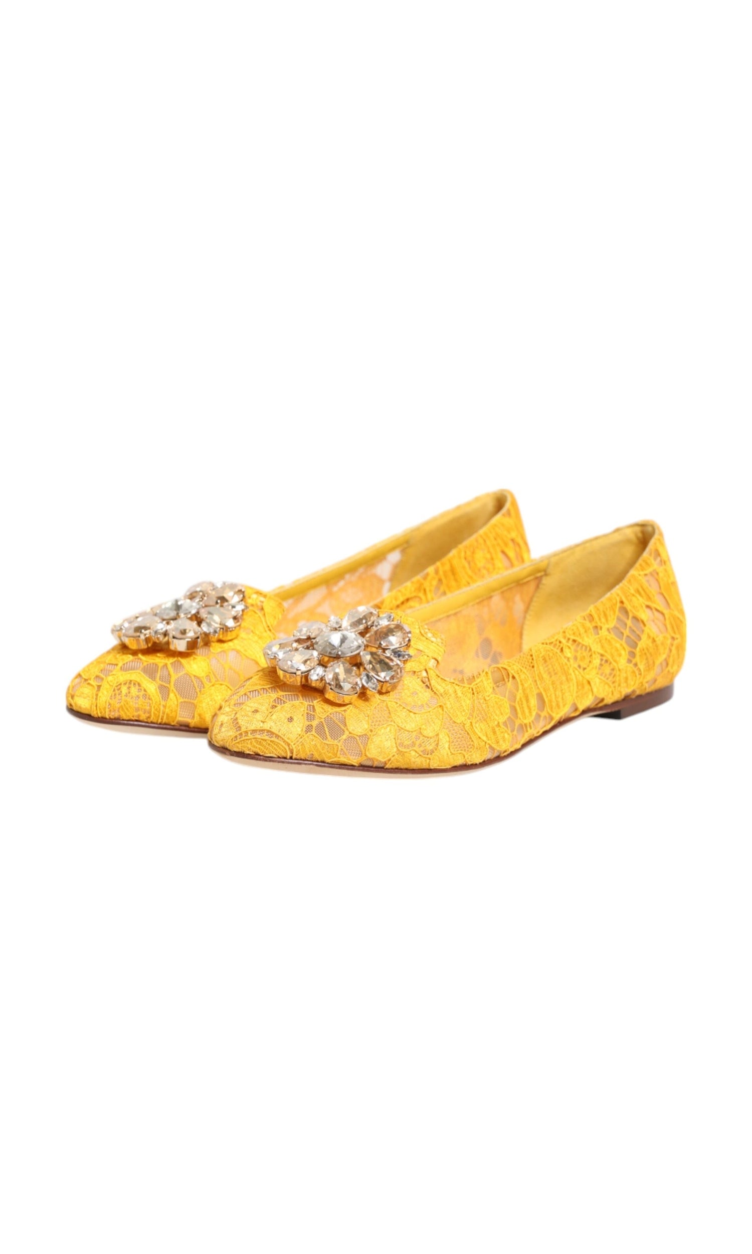 Dolce & Gabbana Yellow Lace Taormina Crystals Flats Shoes Glam Steals