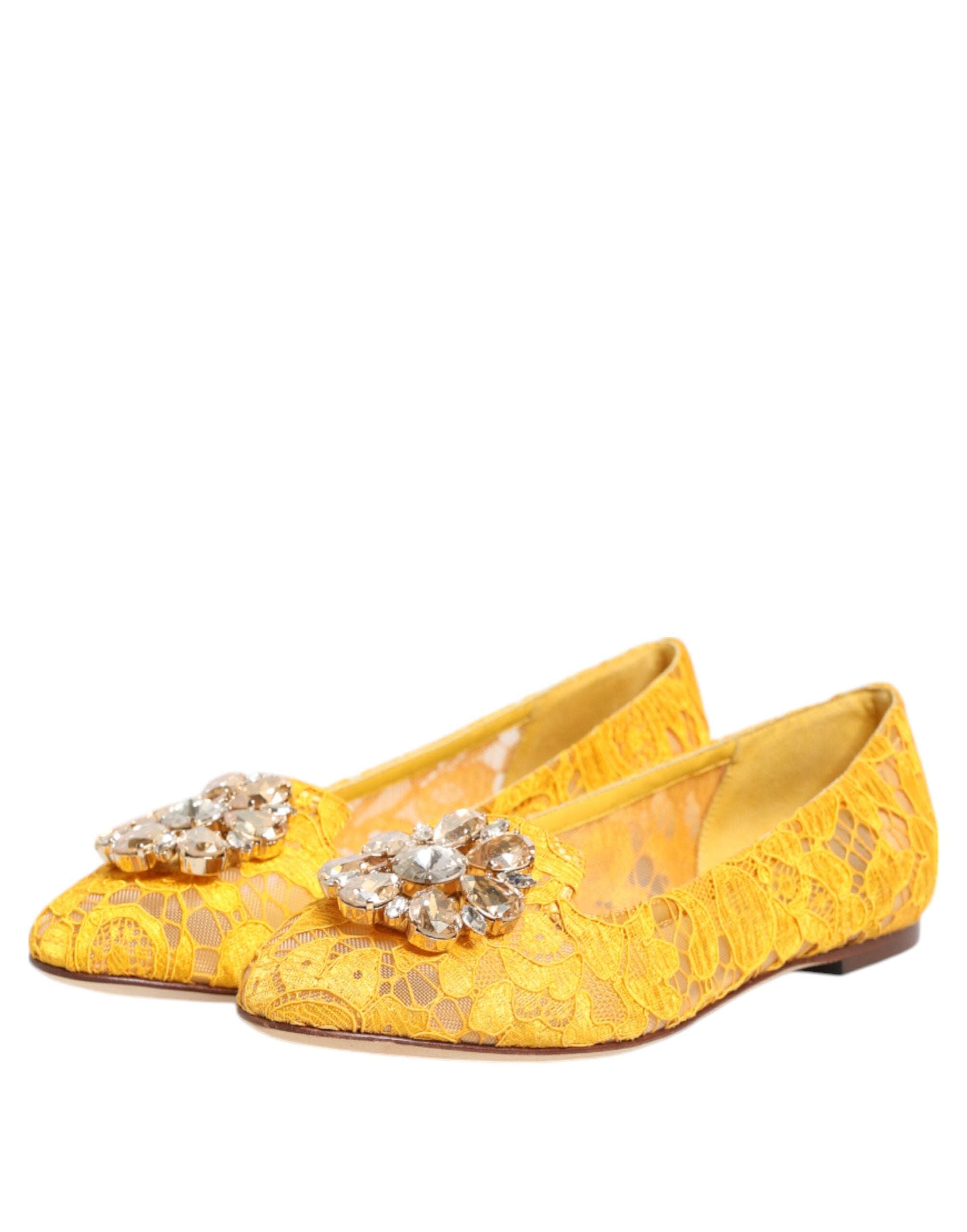 Dolce & Gabbana Yellow Lace Taormina Crystals Flats Shoes Glam Steals