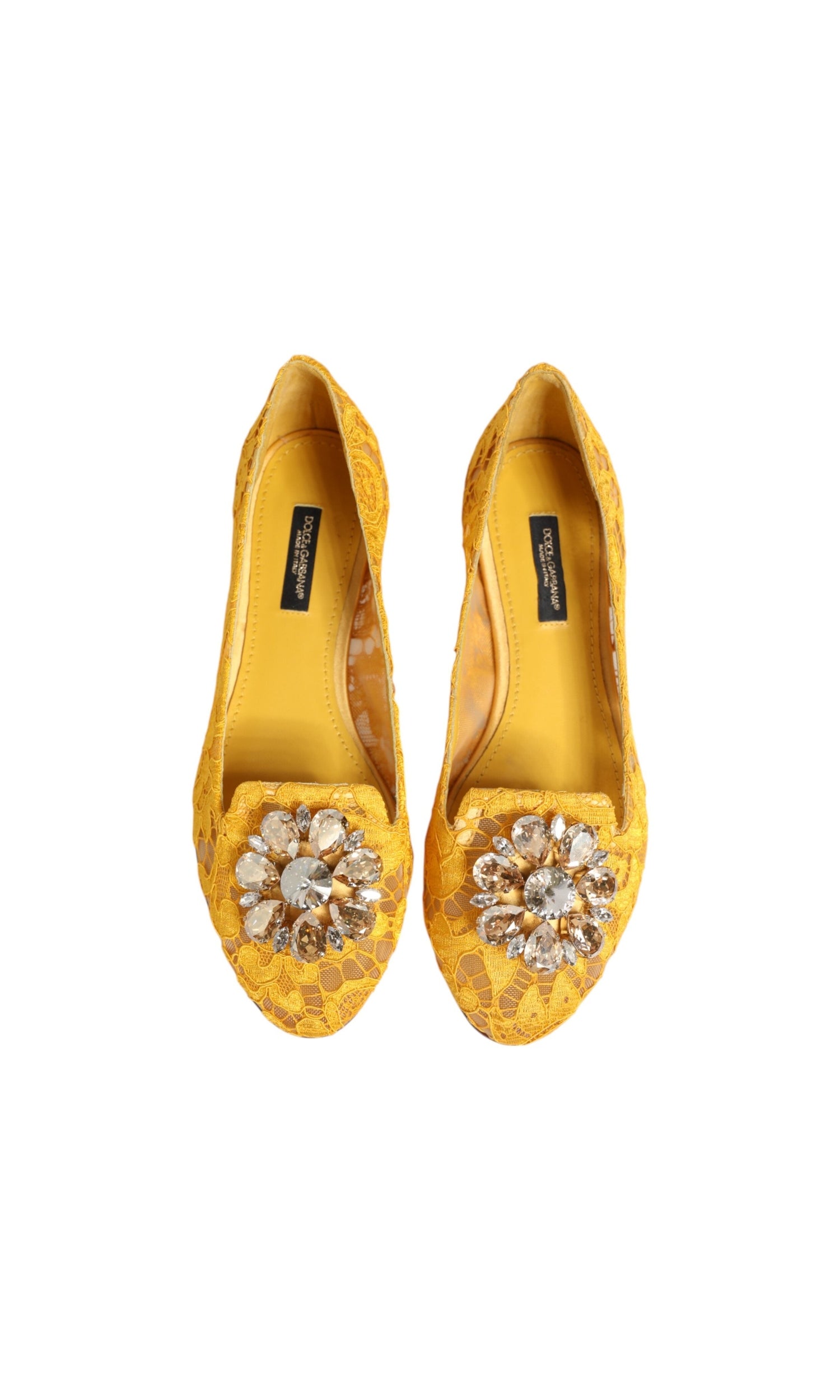 Dolce & Gabbana Yellow Lace Taormina Crystals Flats Shoes Glam Steals