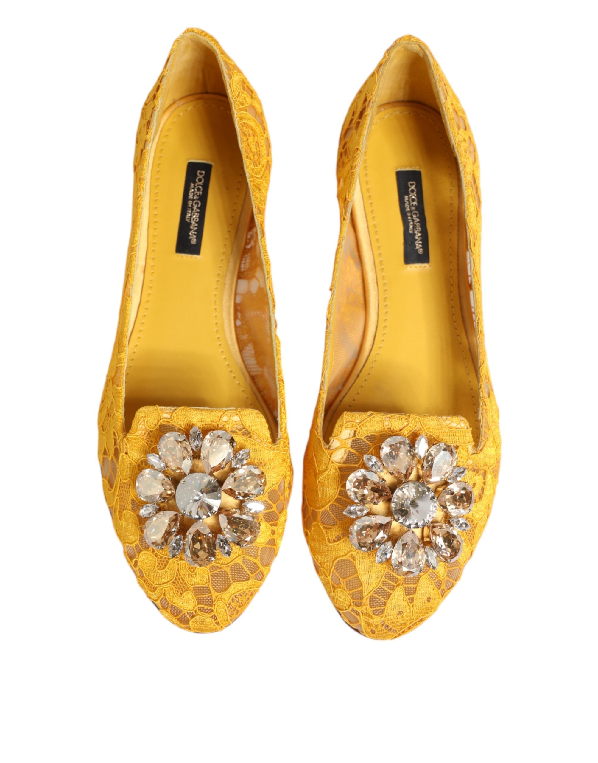 Dolce & Gabbana Yellow Lace Taormina Crystals Flats Shoes Glam Steals
