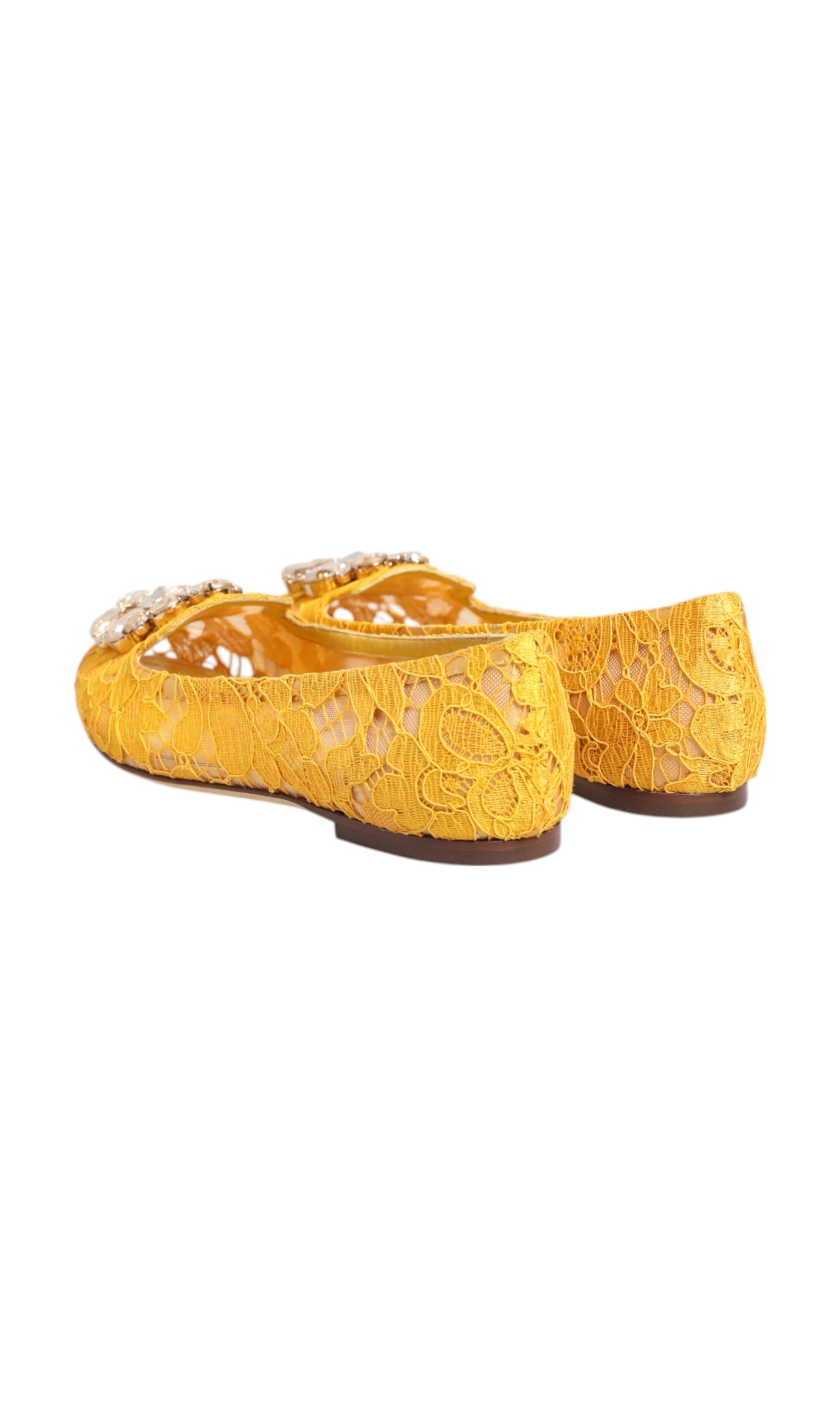 Dolce & Gabbana Yellow Lace Taormina Crystals Flats Shoes Glam Steals
