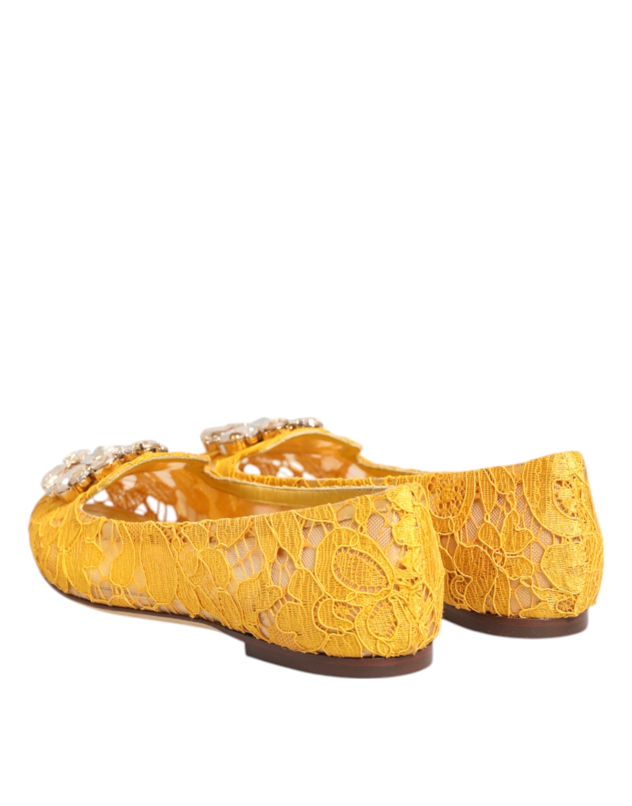 Dolce & Gabbana Yellow Lace Taormina Crystals Flats Shoes Glam Steals